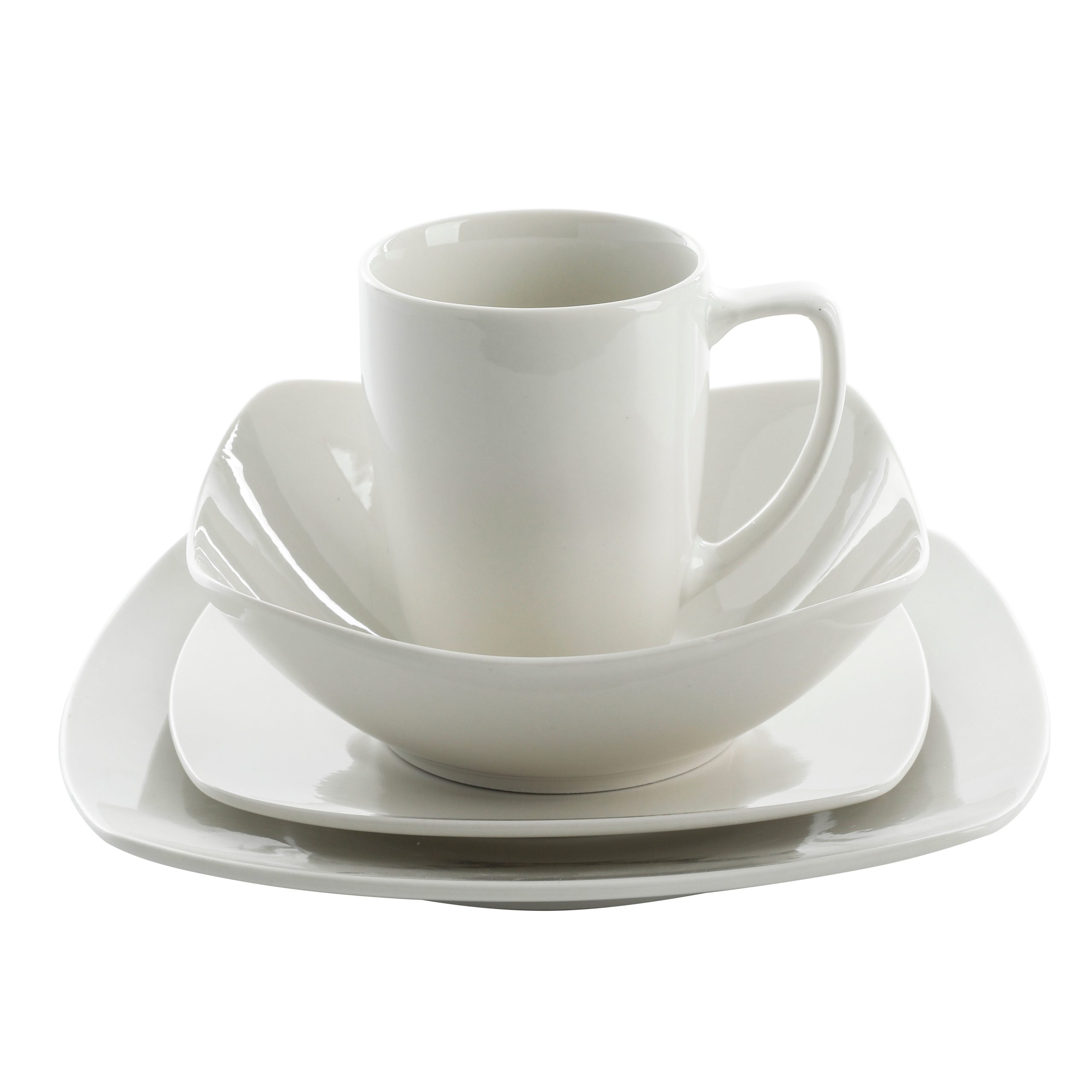 Gibson Home Zen Buffet 16-Piece Porcelain Dinnerware Set, Square Plates & Bowls, Service for 4, White - Image 6