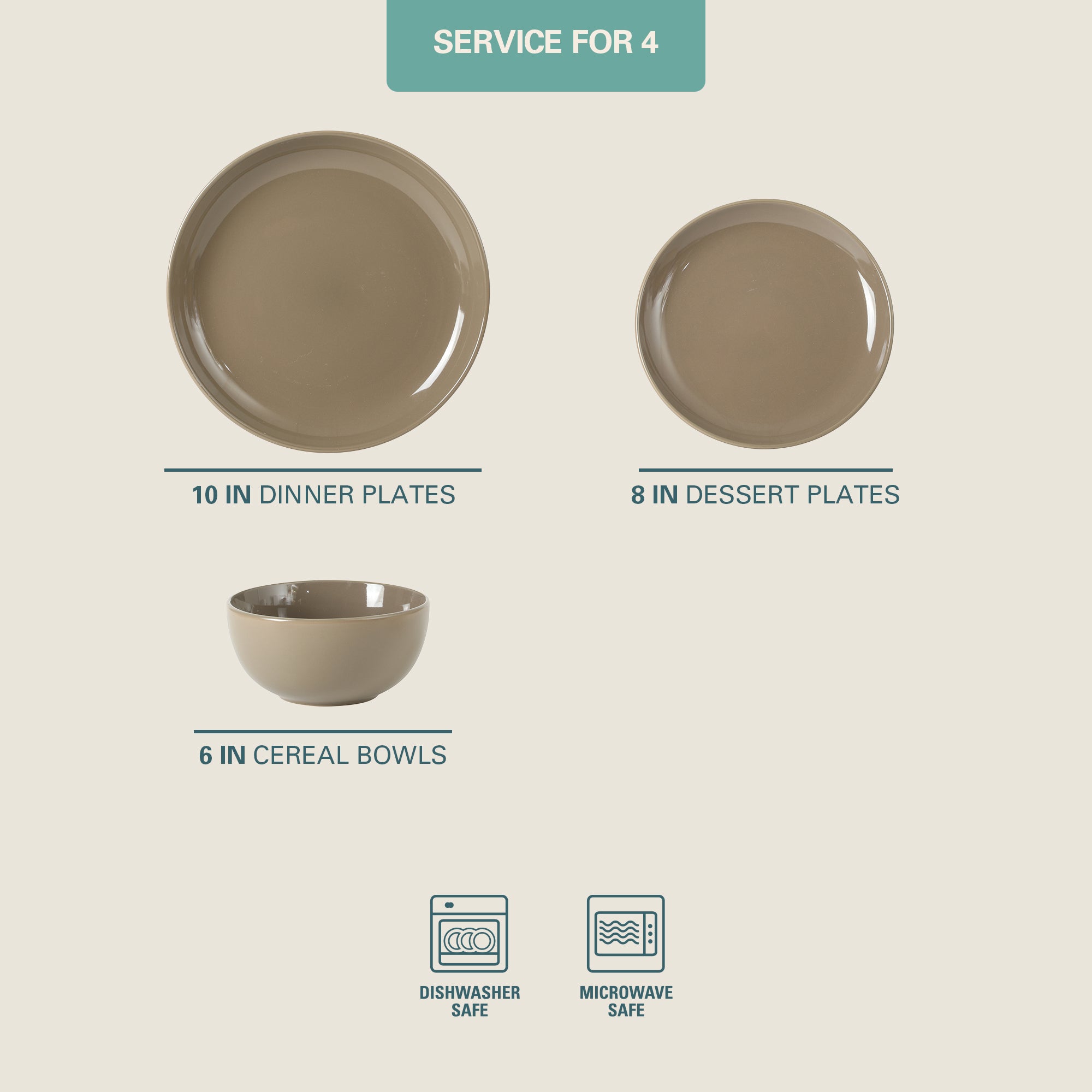 Gibson Home Rockaway 12 Piece Plates and Bowls Matte Outside/Shiny Inside Glaze Service for 4 Dinnerware Set - Brown - Dishwasher and Microwave Safe - Image 2