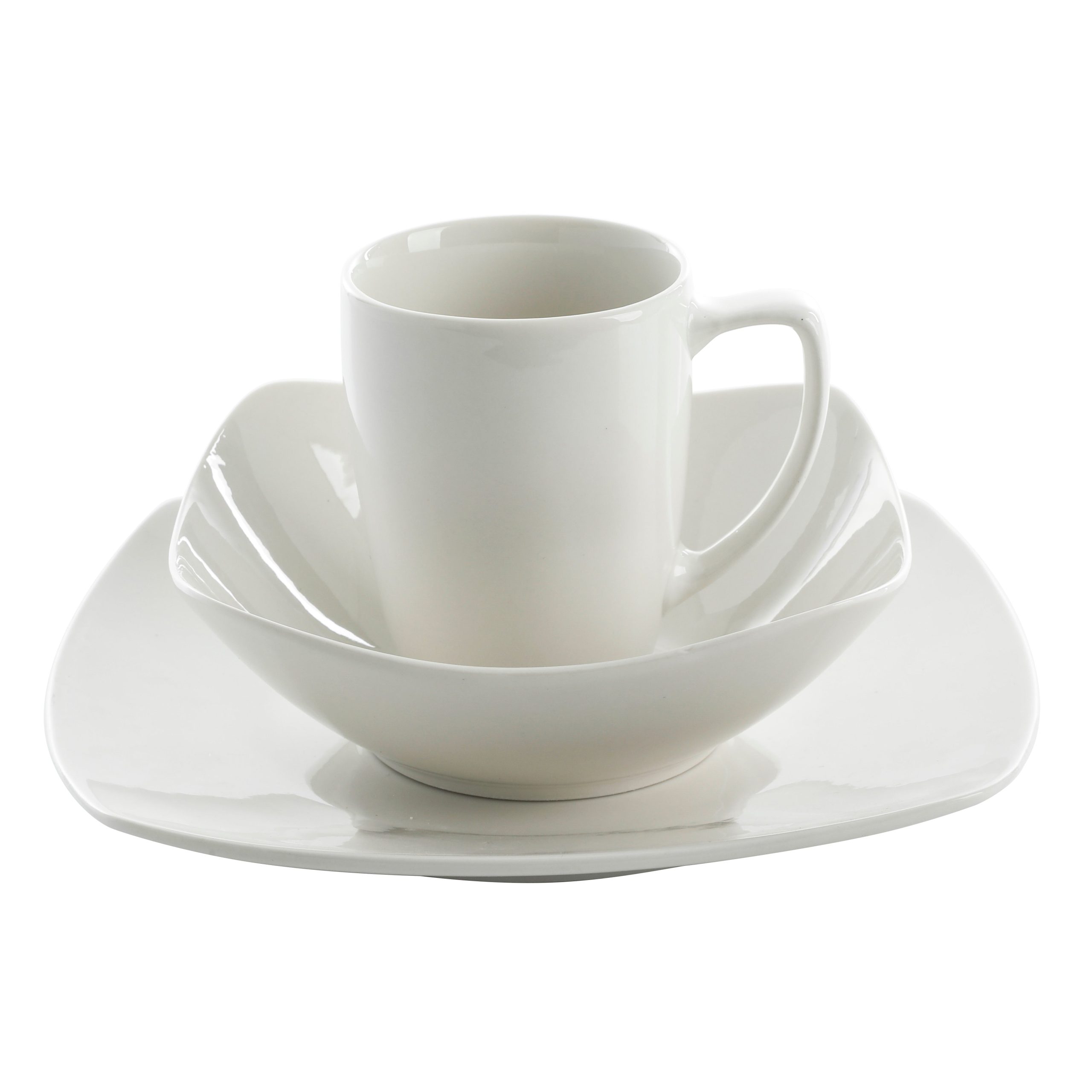 Gibson Home Zen Buffet 12-Piece Porcelain Dinnerware Set, Square Plates & Bowls & Mugs, Service for 4, White - Image 6