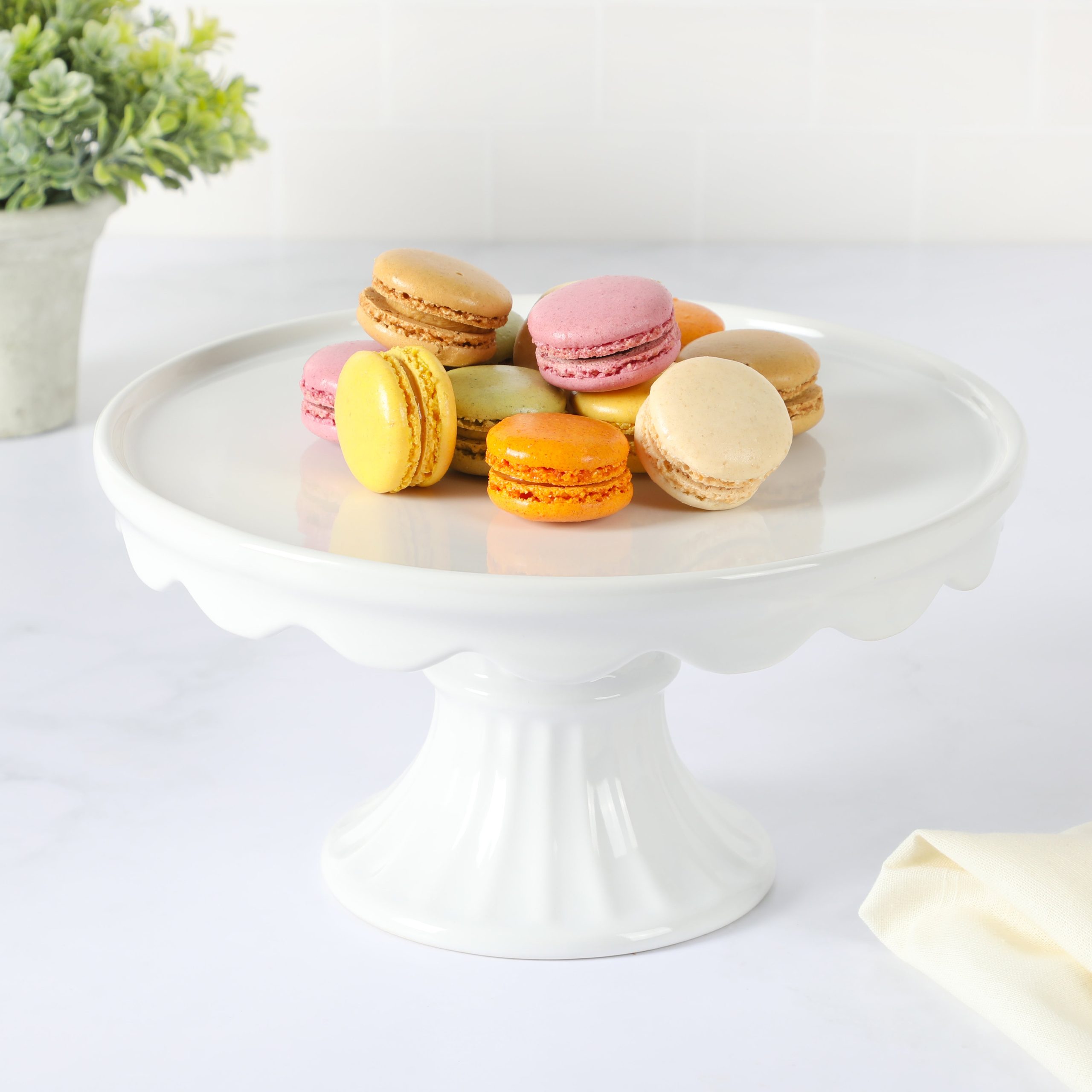Martha Stewart Patterson 10" x 5.1" White Round Stoneware Cake Stand - Image 3