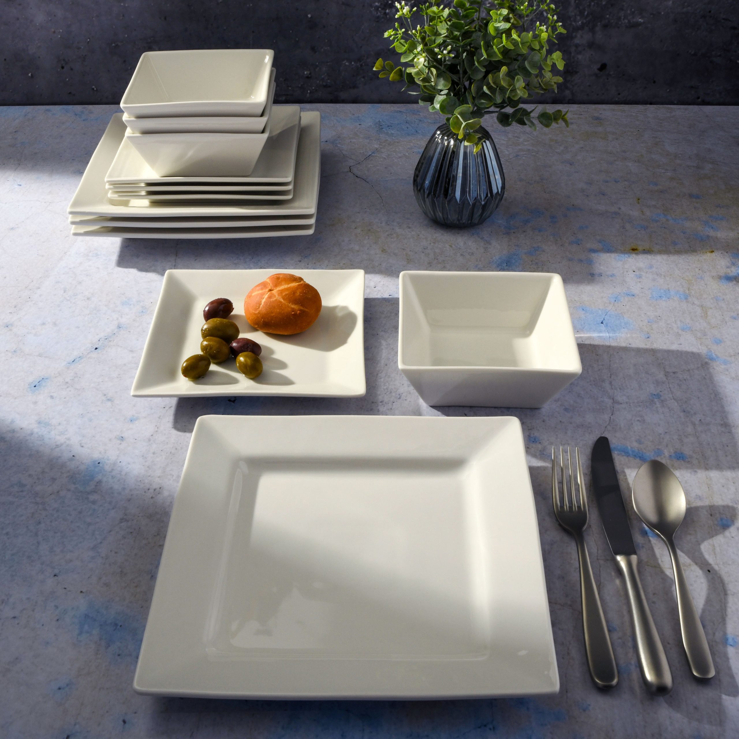 Gibson Home Everyday Hard Square 12-Piece Fine Ceramic Dinnerware Set - Image 3