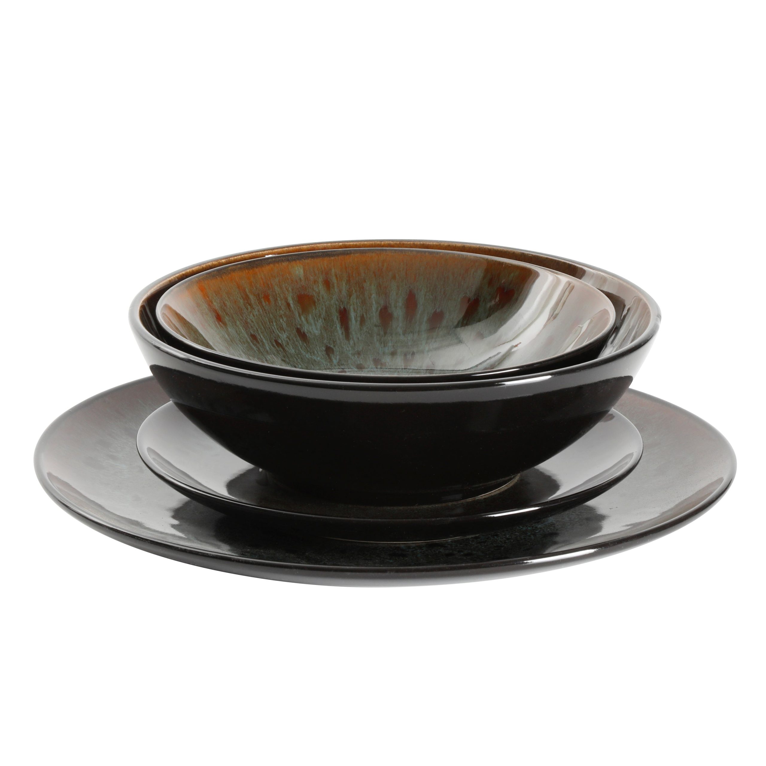 Gibson Elite Kyoto 16-Piece Double Bowl Reactive Stoneware Dinnerware Set - Teal - Image 7