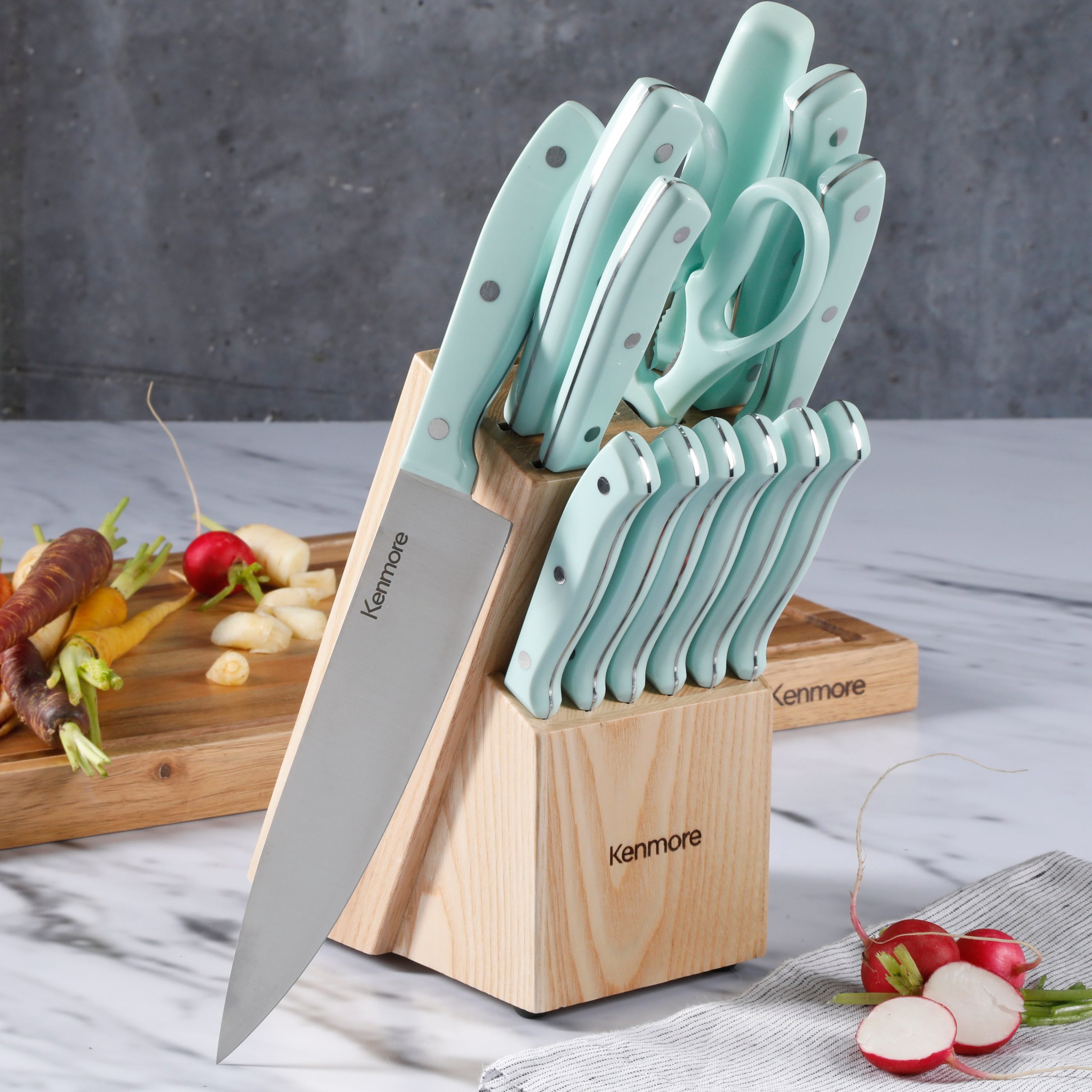 Kenmore Kane 14-Piece Cutlery Set w/ Rubber Coated Wood Knife Block - Image 7