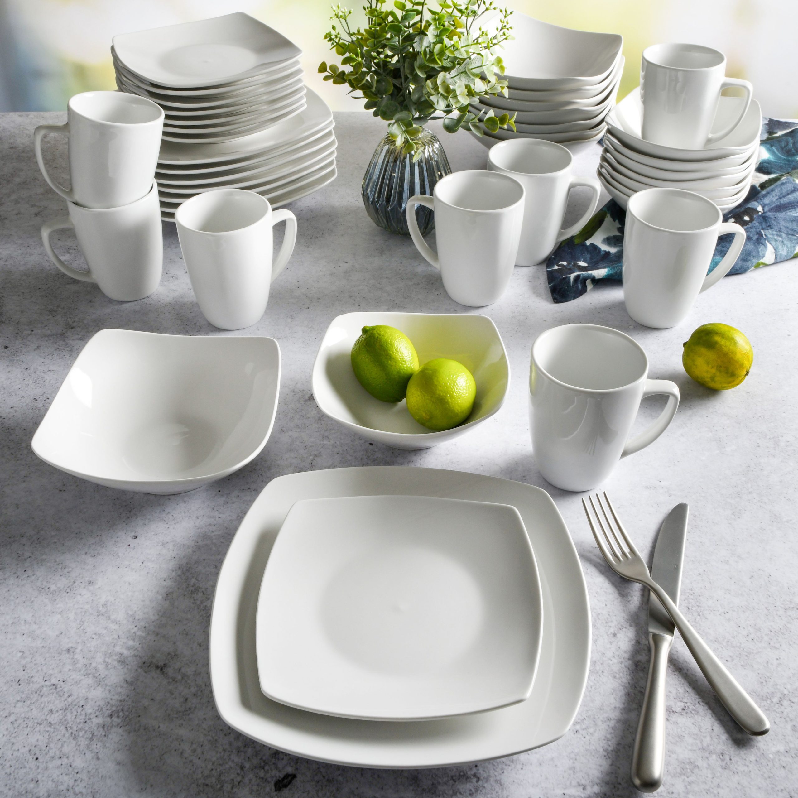 Gibson Home Everyday Square 40-Piece Fine Ceramic Expanded Dinnerware Set - Image 3