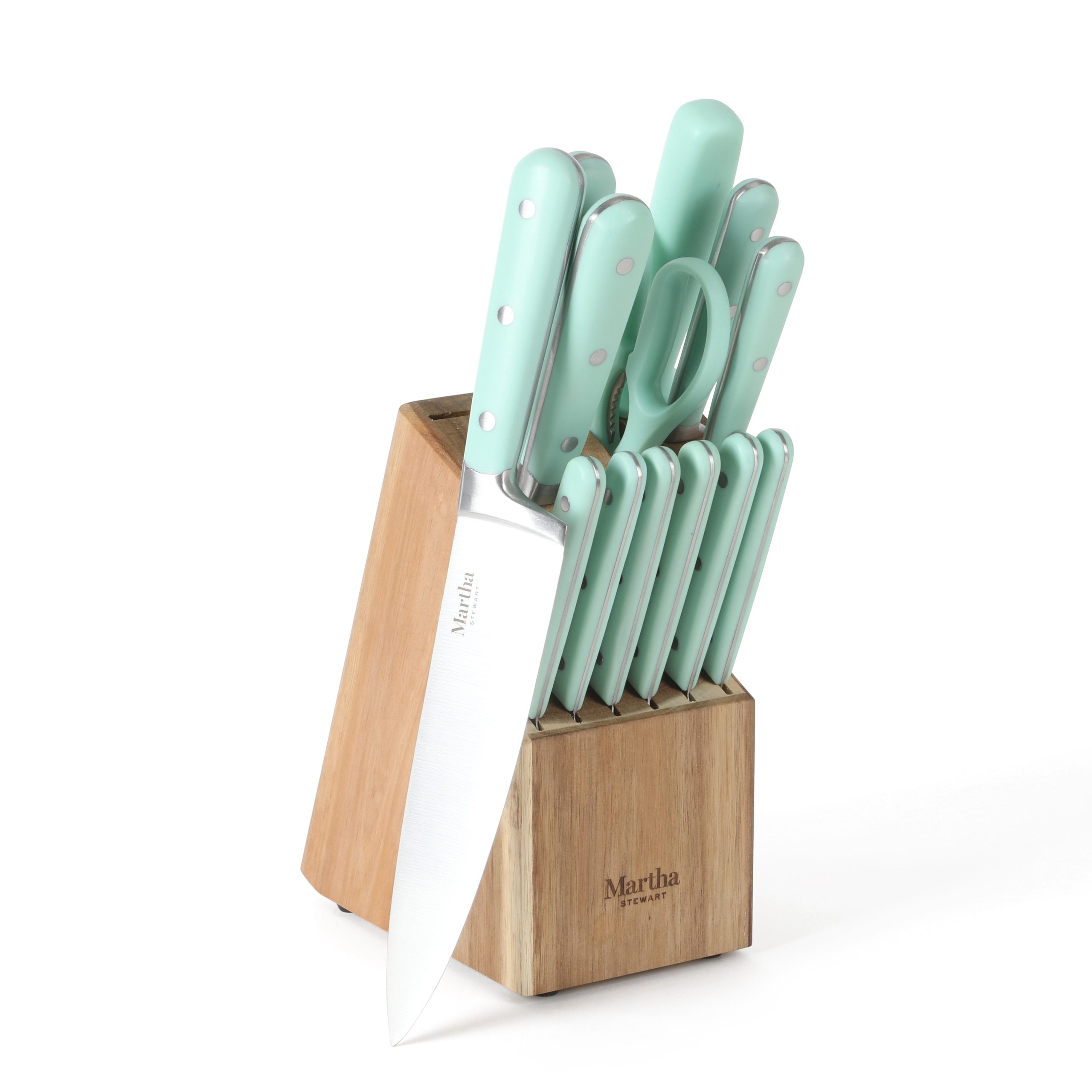 Martha Stewart Eastwalk 14-Piece Stainless Steel Cutlery Set w/ ABS Triple Riveted Forged Handle Acacia Wood Block - Image 2
