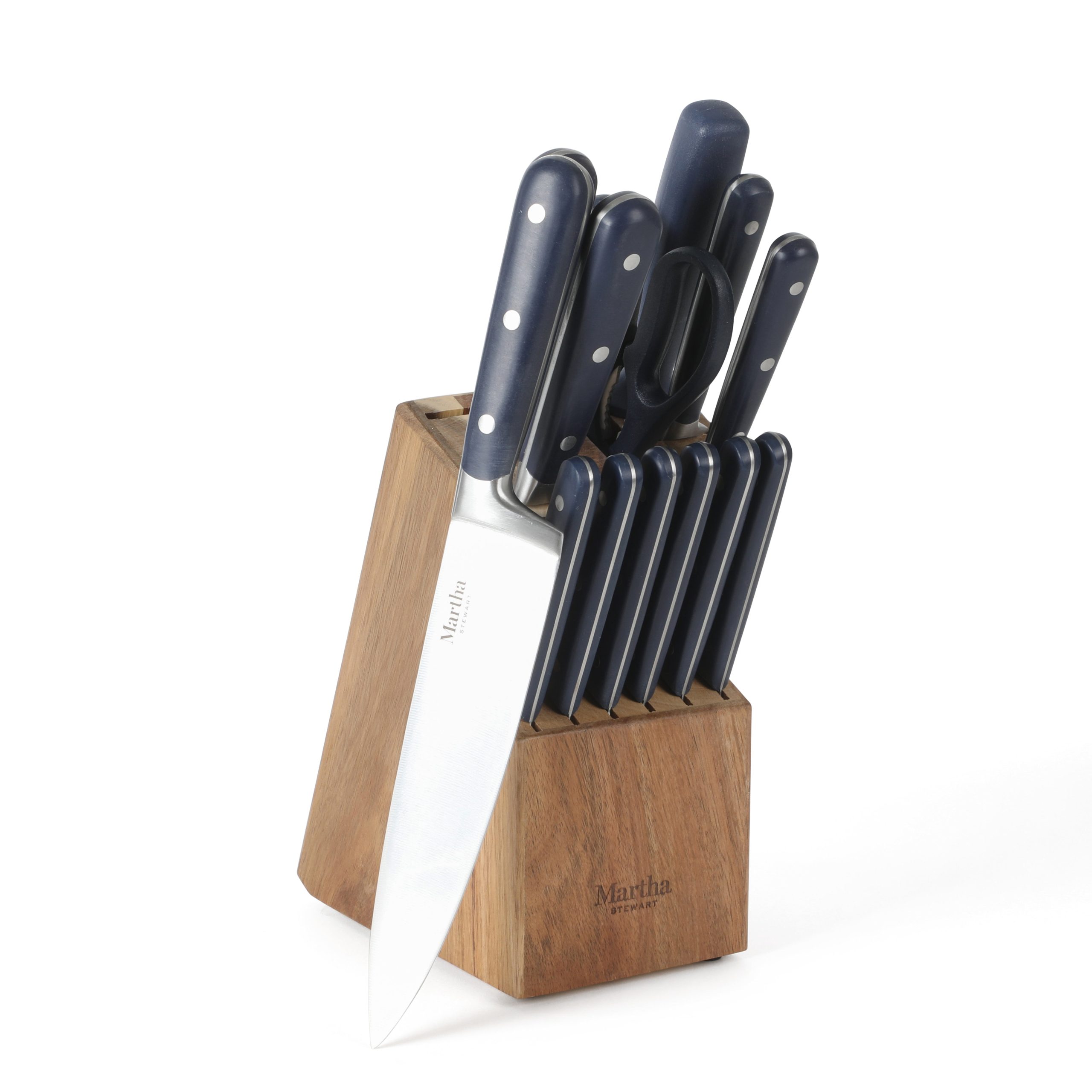 Martha Stewart Eastwalk 14-Piece Stainless Steel Cutlery Set w/ ABS Triple Riveted Forged Handle Acacia Wood Block - Image 4
