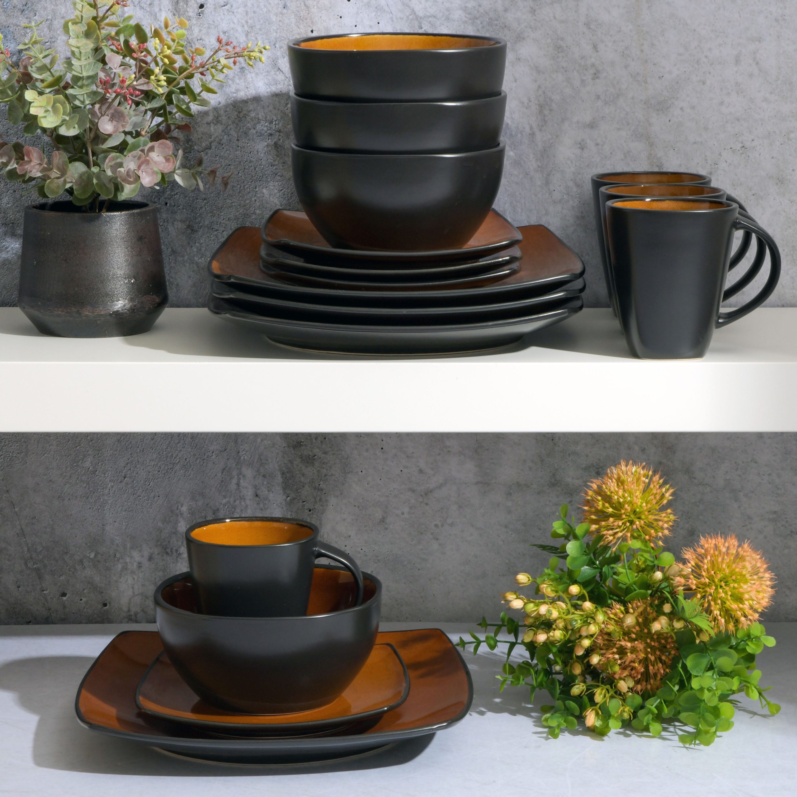 Gibson Elite Soho Lounge Square 16-Piece Stoneware Dinnerware Set - Image 3