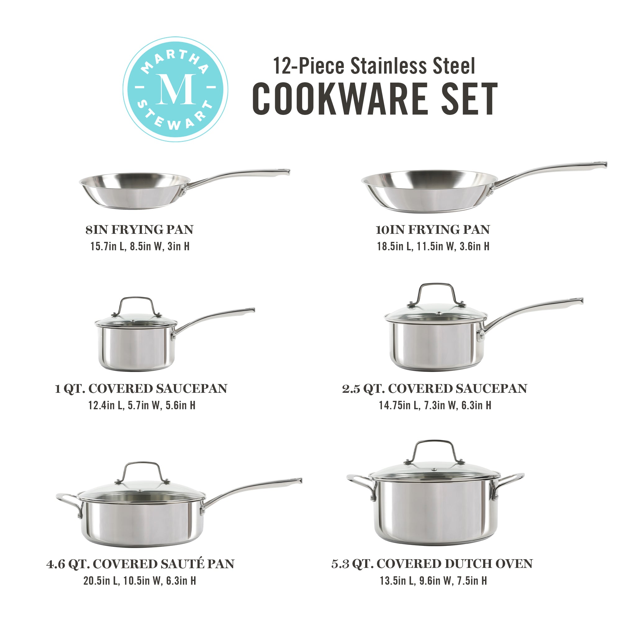 Martha Stewart Castelle 10-Piece Stainless Steel Cookware Set - Image 3