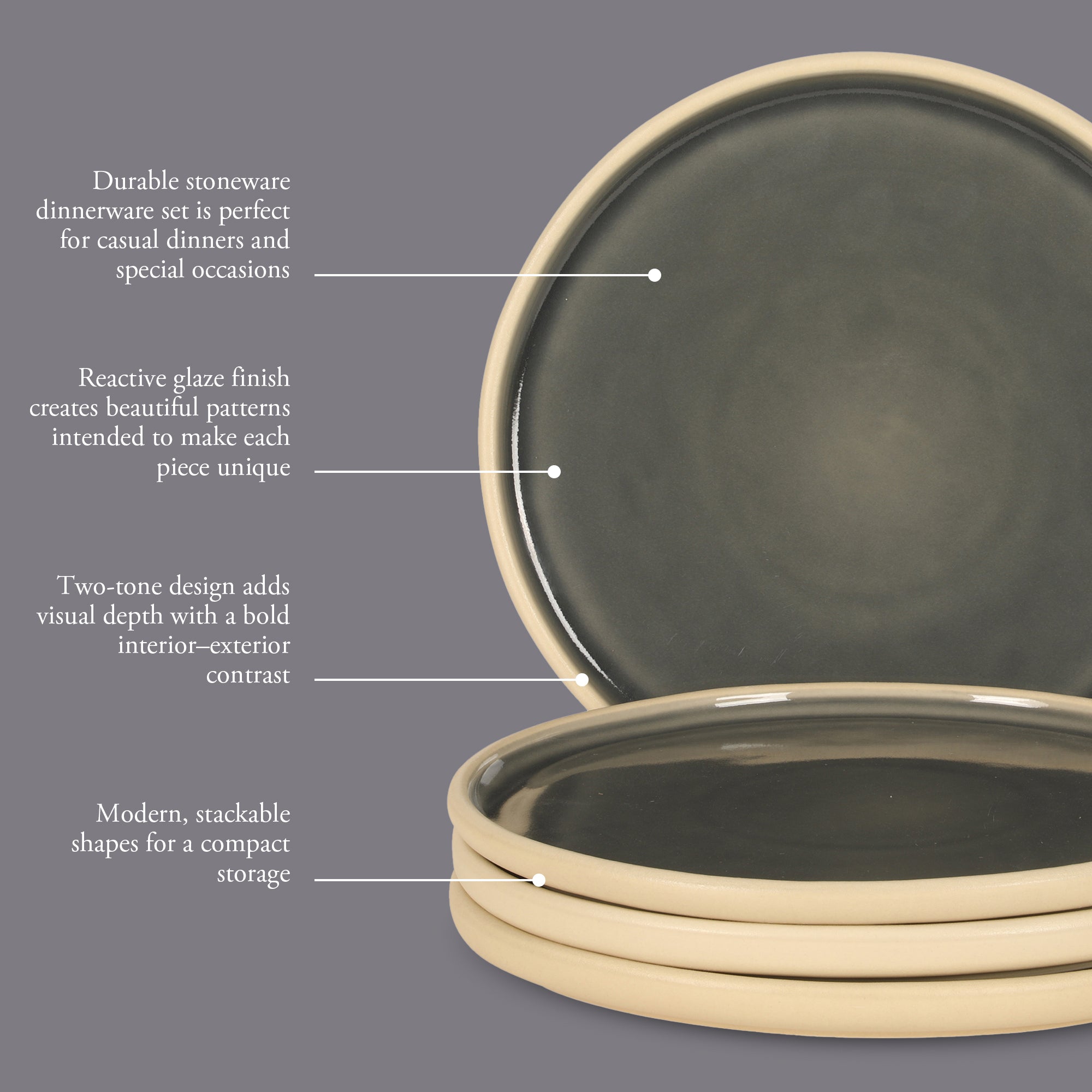 Gibson Elite - Made in Portugal - Port Gaia 10.2 Inch Dinner Plates Set of 4 - Reactive Glaze Dish Set - Image 3