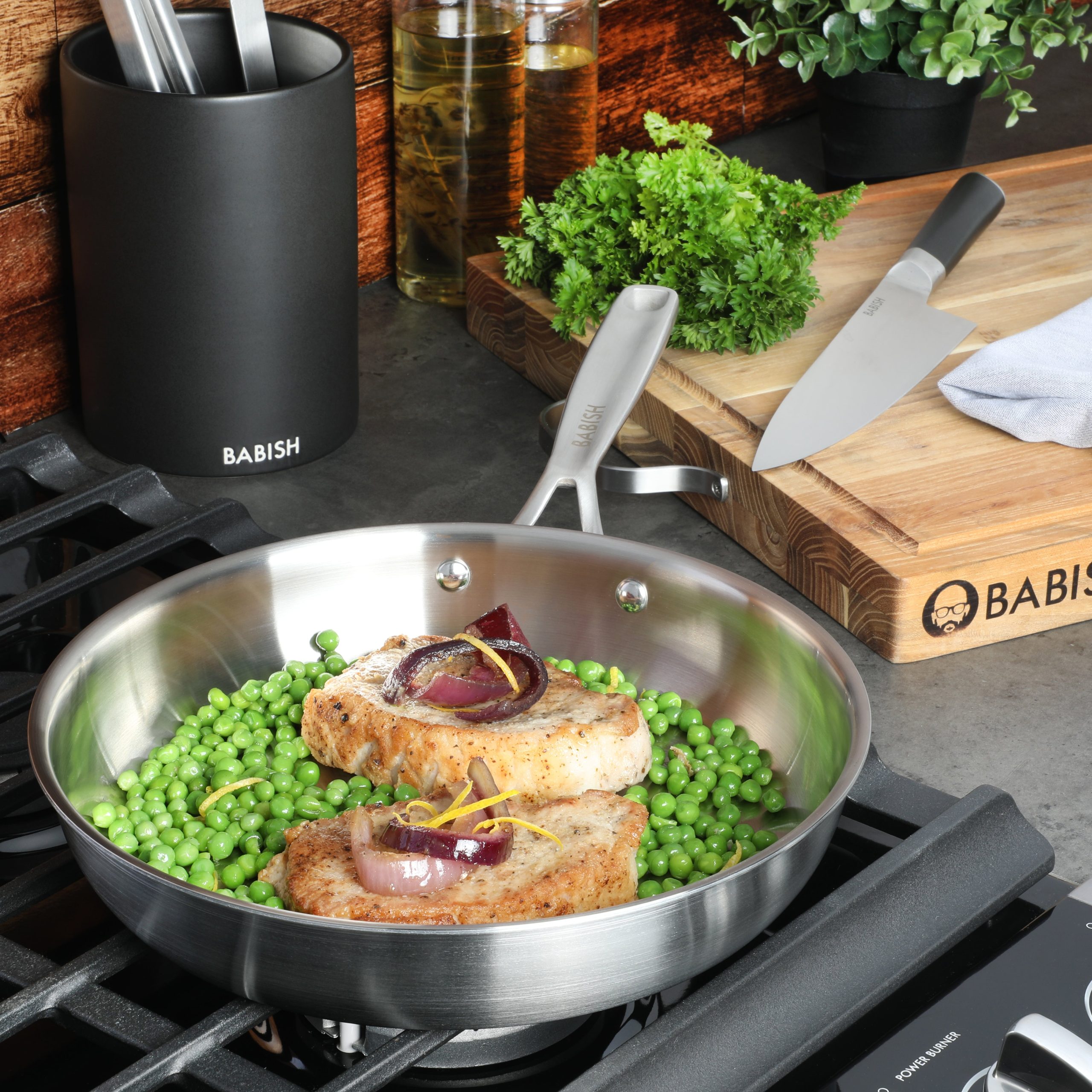 Babish 10-Inch Stainless Steel Triply Professional Grade Fry Pan - Image 2