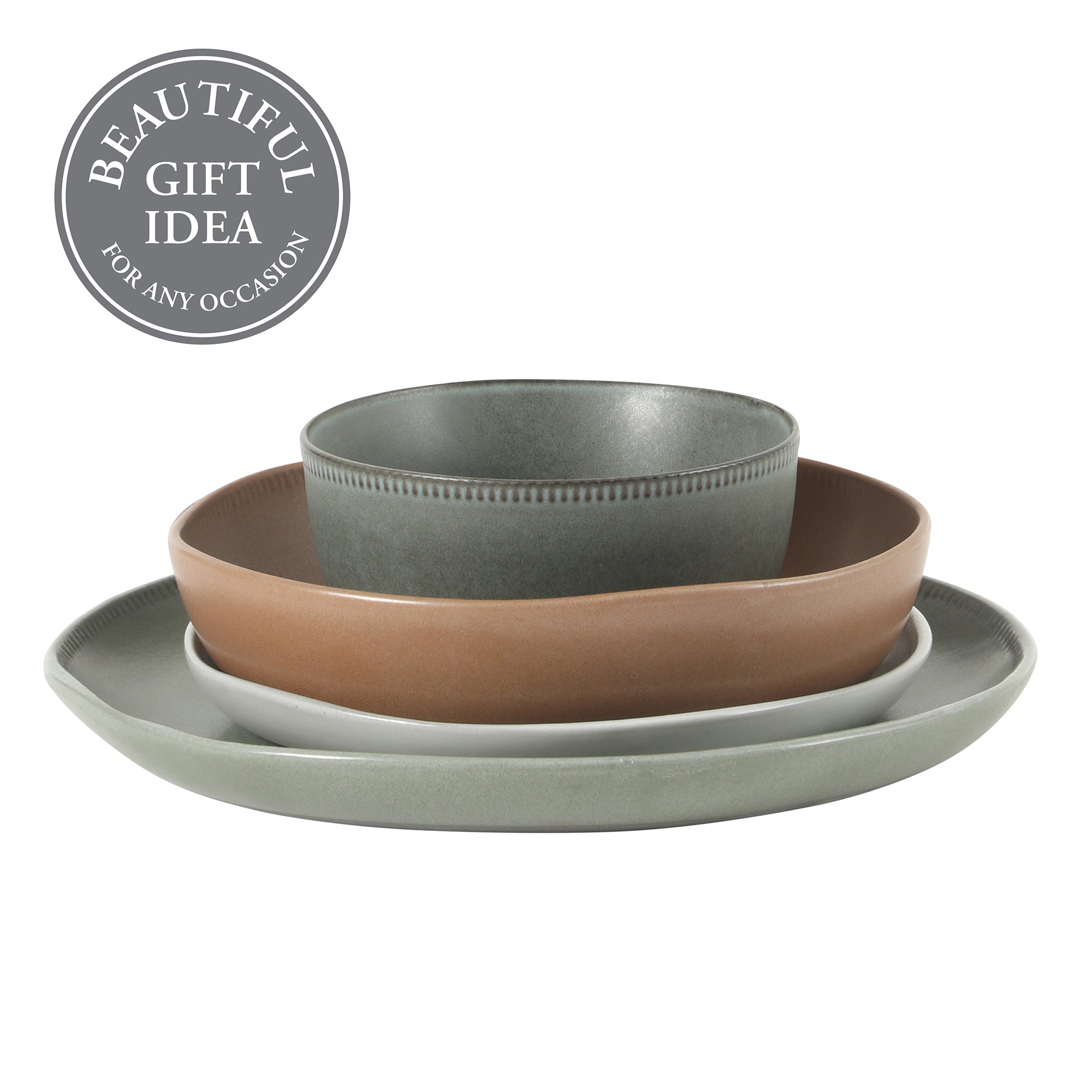 Gibson Elite Menlo Park 16-Piece Pottery Clay Stoneware Dinnerware Set – Reactive Glaze, Embossed Plates and Bowls W/ Pasta Bowl, Service for 4 – Microwave & Dishwasher Safe - Image 11