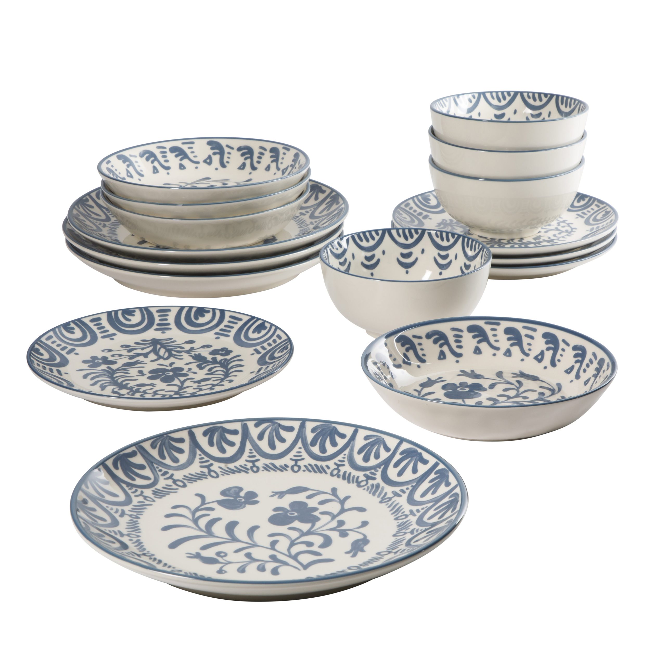 Bloomhouse - 2-Time Oprah’s Favorite Things - Valencia Flor 16 Piece Dinnerware Set, Artisanal Decorated Stoneware Plates & Bowls, Service for 4, Microwave & Dishwasher Safe, Iris Blue - Image 11