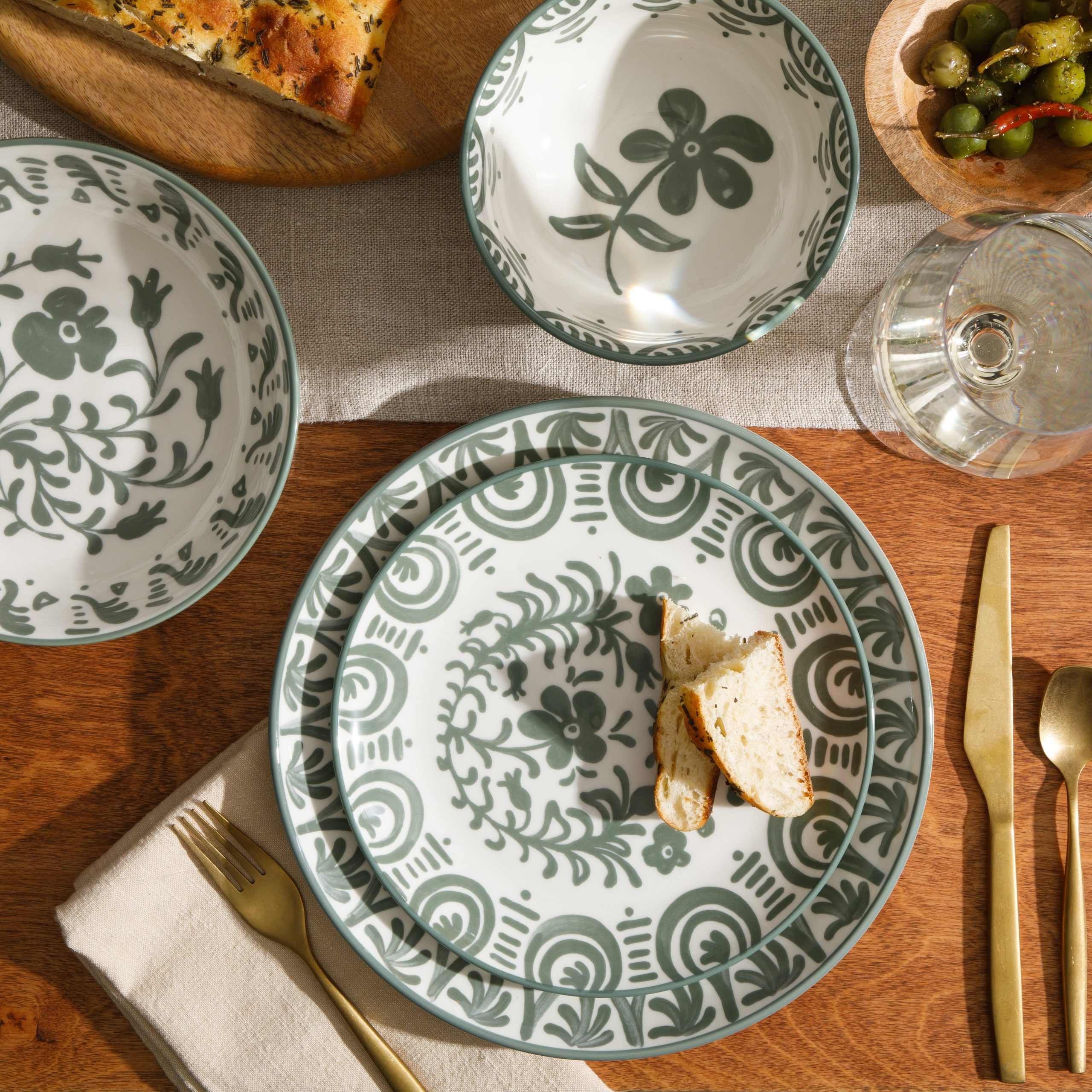 Bloomhouse - 2-Time Oprah’s Favorite Things - Valencia Flor 16 Piece Dinnerware Set, Artisanal Decorated Stoneware Plates & Bowls, Service for 4, Microwave & Dishwasher Safe, Iris Blue - Image 13