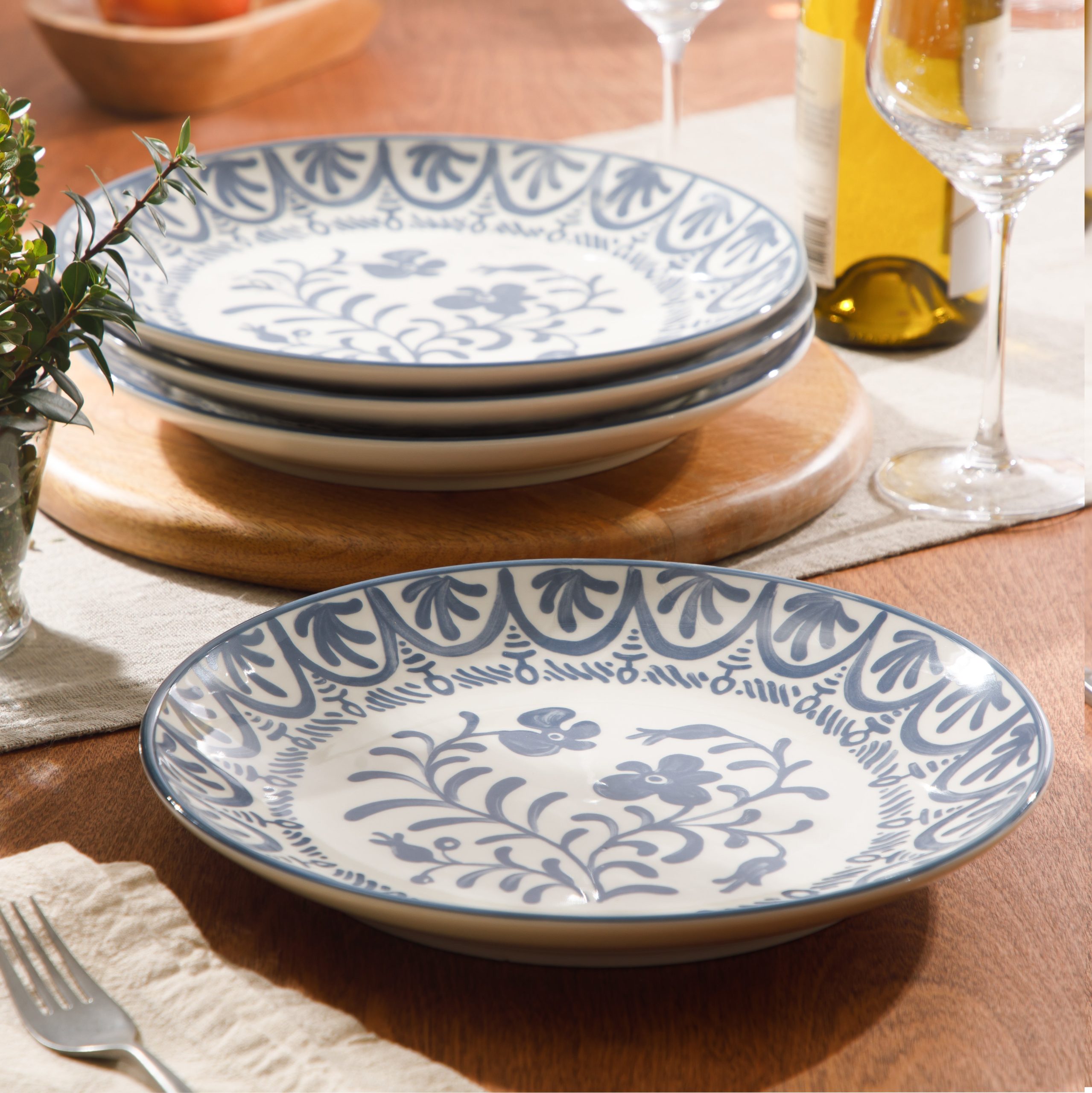 Bloomhouse - 2-Time Oprah’s Favorite Things - Valencia Flor 4 Piece 10.75” Dinner Plate Set, Stoneware Plates, Mediterranean Floral Decal Design, Microwave & Dishwasher Safe - Image 2