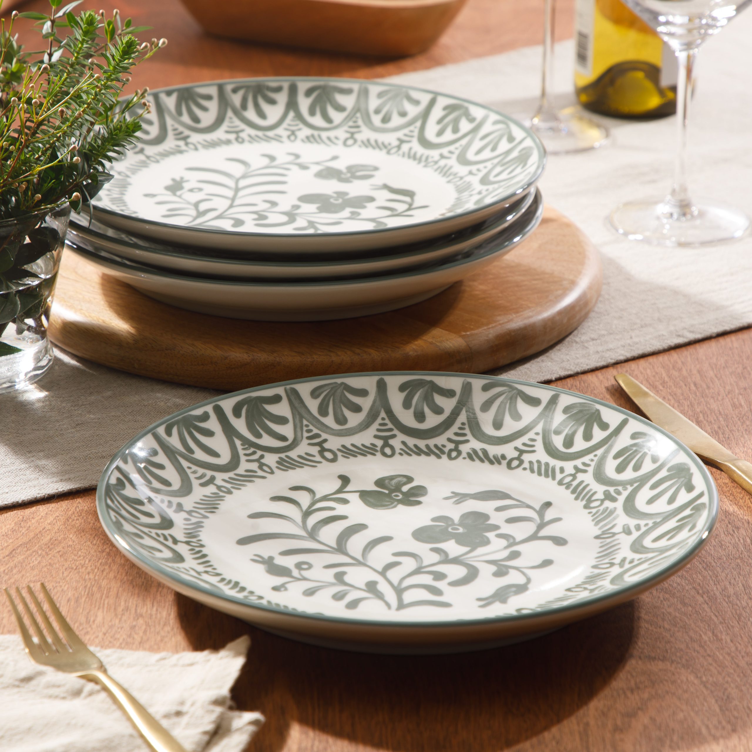 Bloomhouse - 2-Time Oprah’s Favorite Things - Valencia Flor 4 Piece 10.75” Dinner Plate Set, Stoneware Plates, Mediterranean Floral Decal Design, Microwave & Dishwasher Safe - Image 7