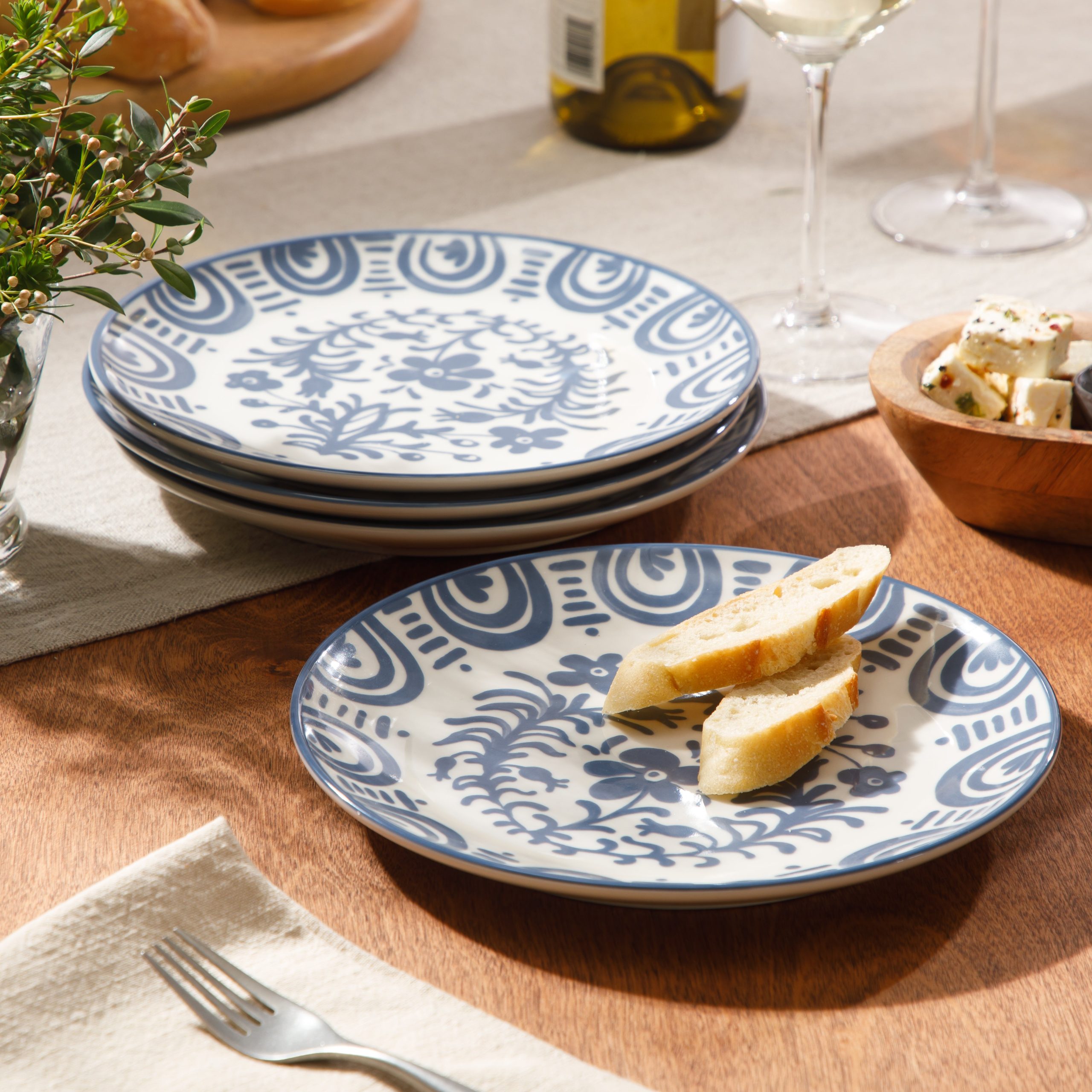 Bloomhouse - 2-Time Oprah’s Favorite Things - Valencia Flor 4 Piece Dessert & Salad Plate Set, 8.75” Stoneware Plates, Mediterranean Floral Decal Design, Microwave & Dishwasher Safe - Image 3