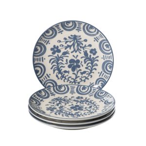 Bloomhouse - 2-Time Oprah’s Favorite Things - Valencia Flor 4 Piece Dessert & Salad Plate Set, 8.75” Stoneware Plates, Mediterranean Floral Decal Design, Microwave & Dishwasher Safe