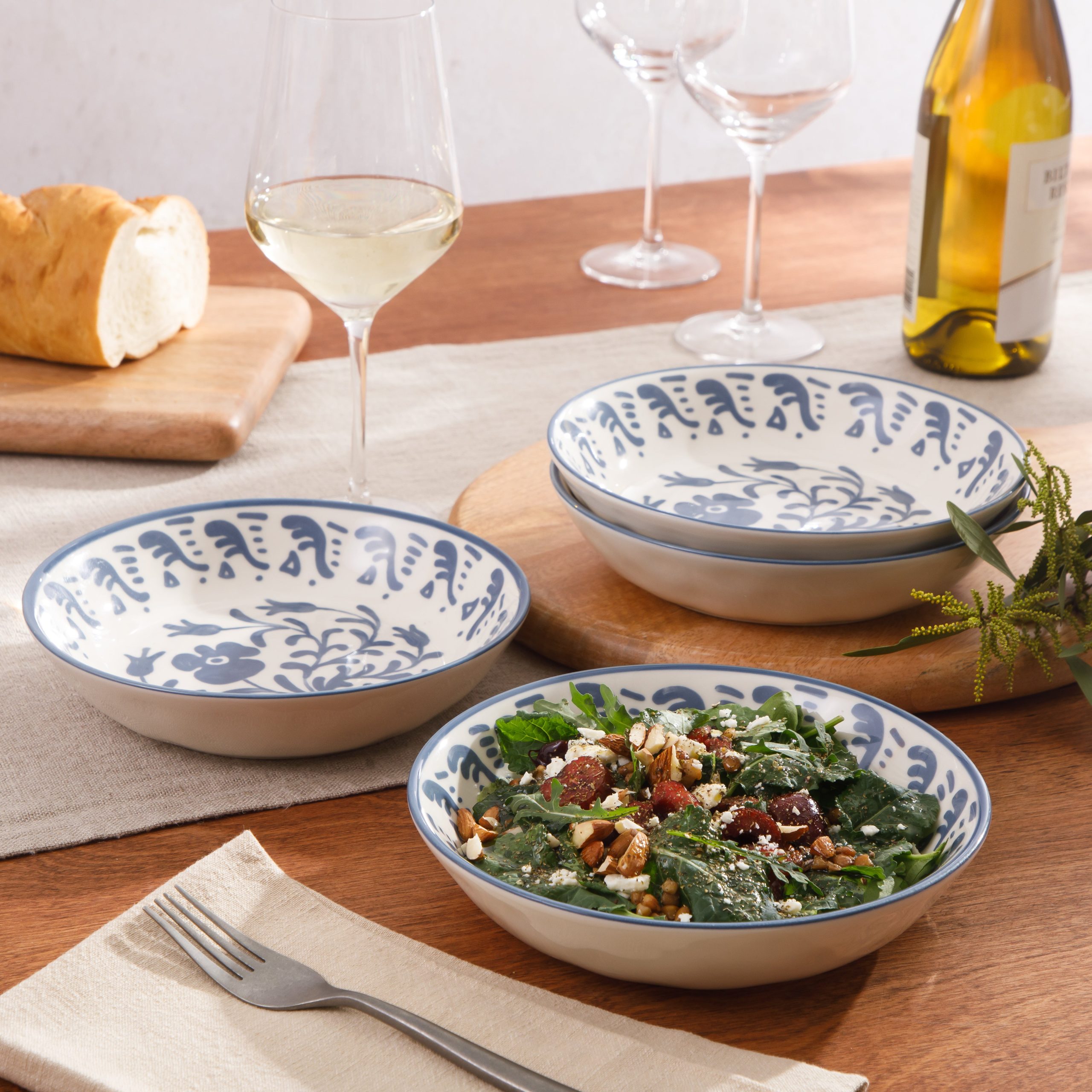 Bloomhouse - 2-Time Oprah’s Favorite Things - Valencia Flor 4 Piece Dinner Bowl Set, 8” Stoneware Pasta Bowls, Mediterranean Floral Decal Design, Microwave & Dishwasher Safe - Image 3