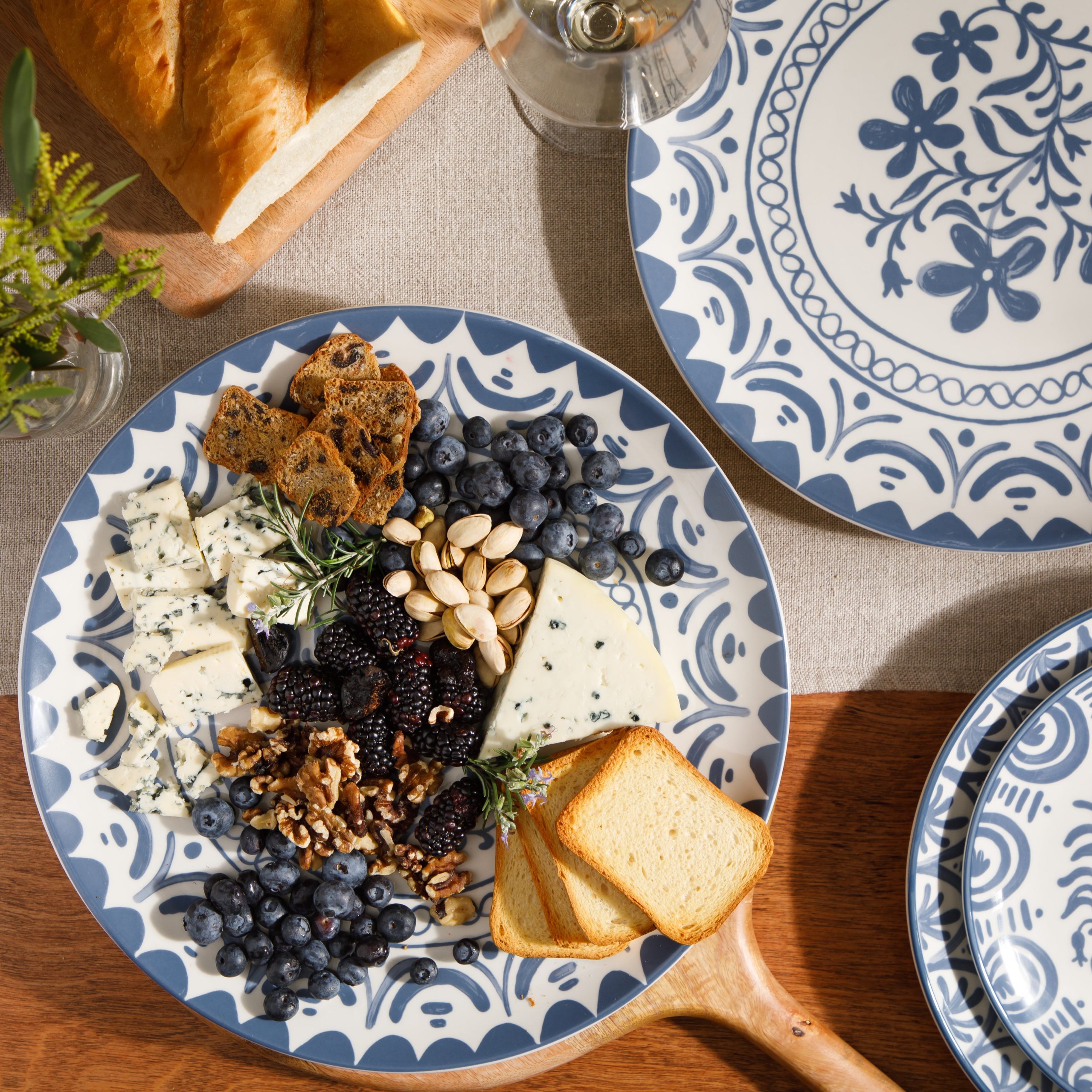 Bloomhouse - 2-Time Oprah’s Favorite Things - Valencia Flor 2 Piece 13” Serving Platter Set, Stoneware Platters, Mediterranean Floral Decal Design, Microwave & Dishwasher Safe, Iris Blue - Image 3