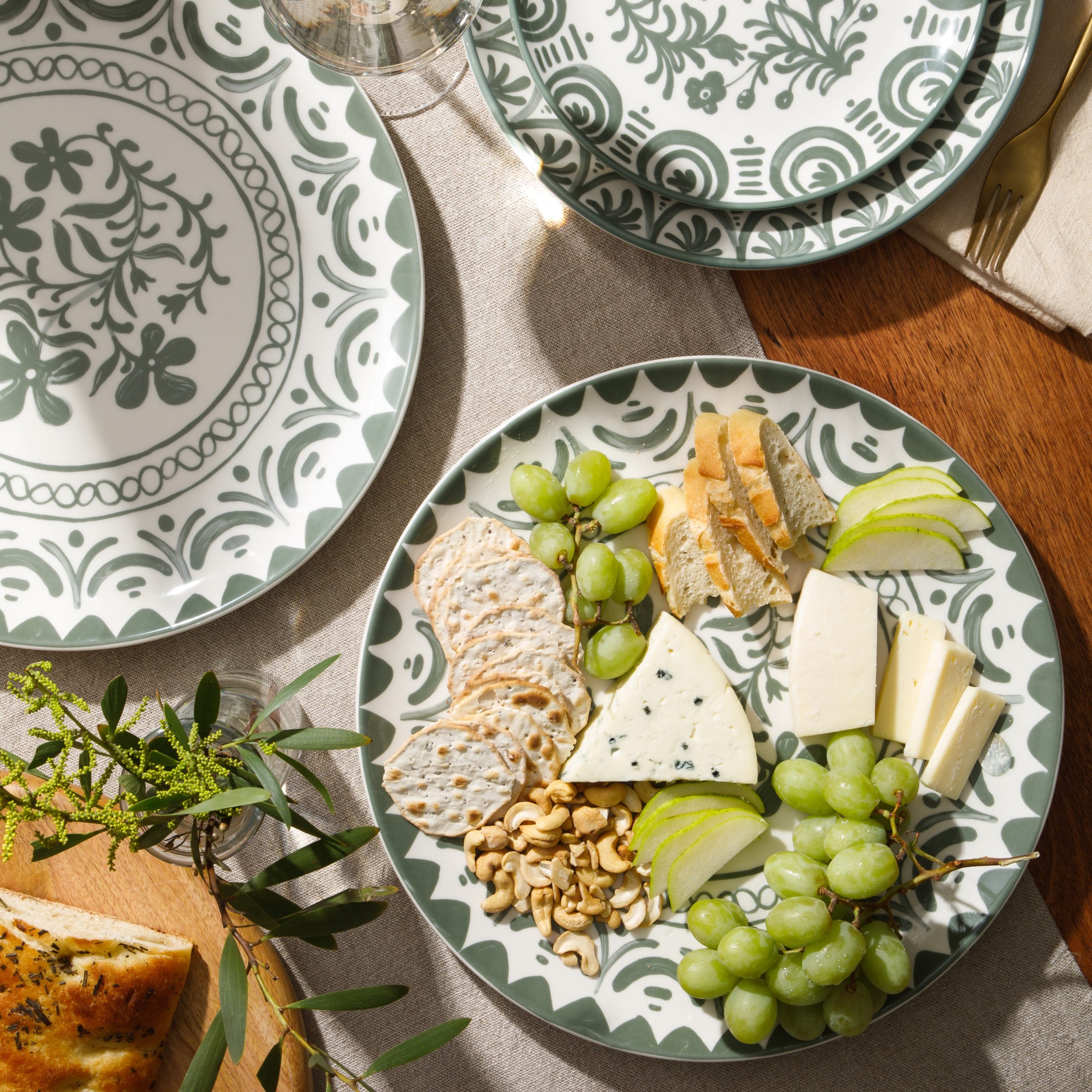 Bloomhouse - 2-Time Oprah’s Favorite Things - Valencia Flor 2 Piece 13” Serving Platter Set, Stoneware Platters, Mediterranean Floral Decal Design, Microwave & Dishwasher Safe, Iris Blue - Image 9