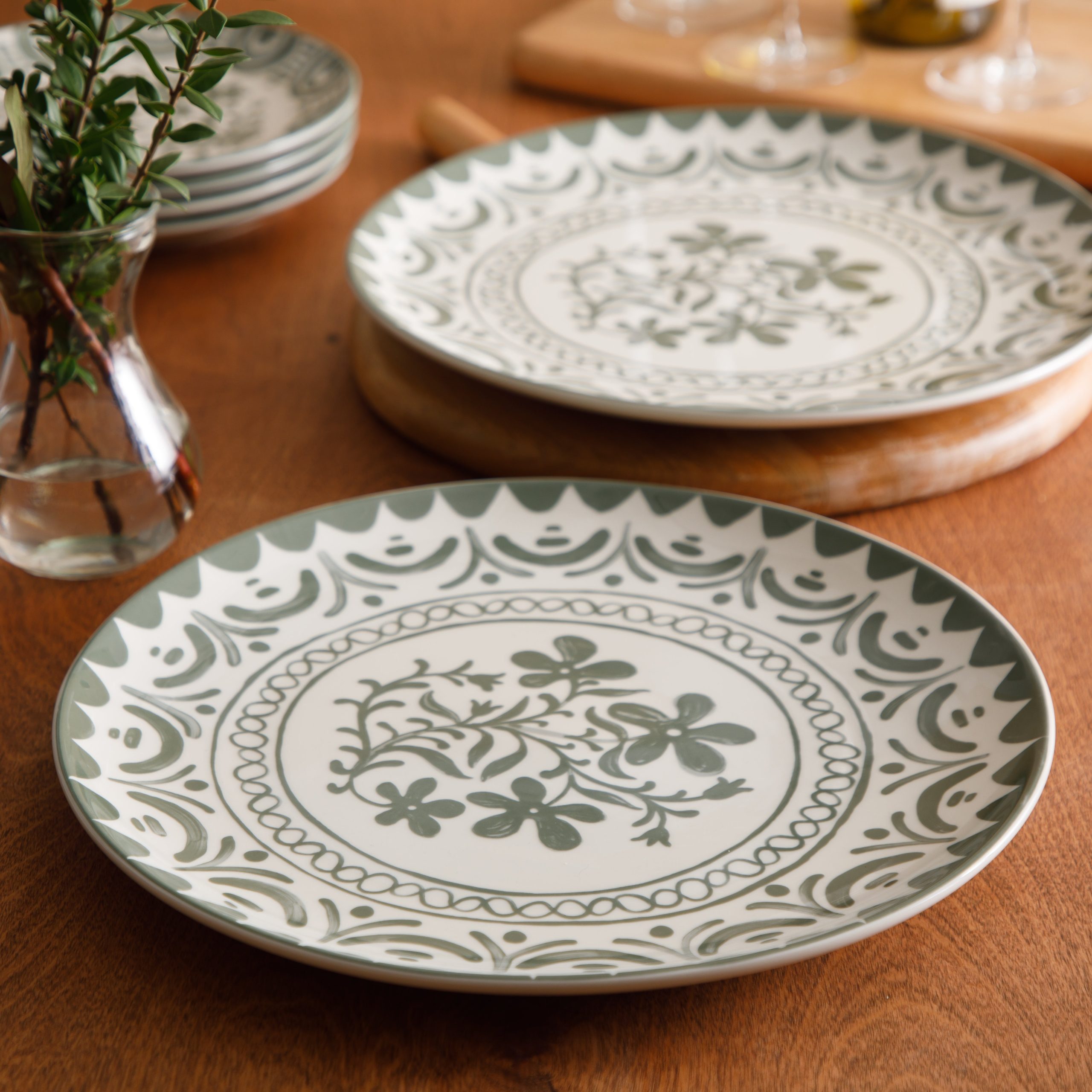 Bloomhouse - 2-Time Oprah’s Favorite Things - Valencia Flor 2 Piece 13” Serving Platter Set, Stoneware Platters, Mediterranean Floral Decal Design, Microwave & Dishwasher Safe, Iris Blue - Image 8