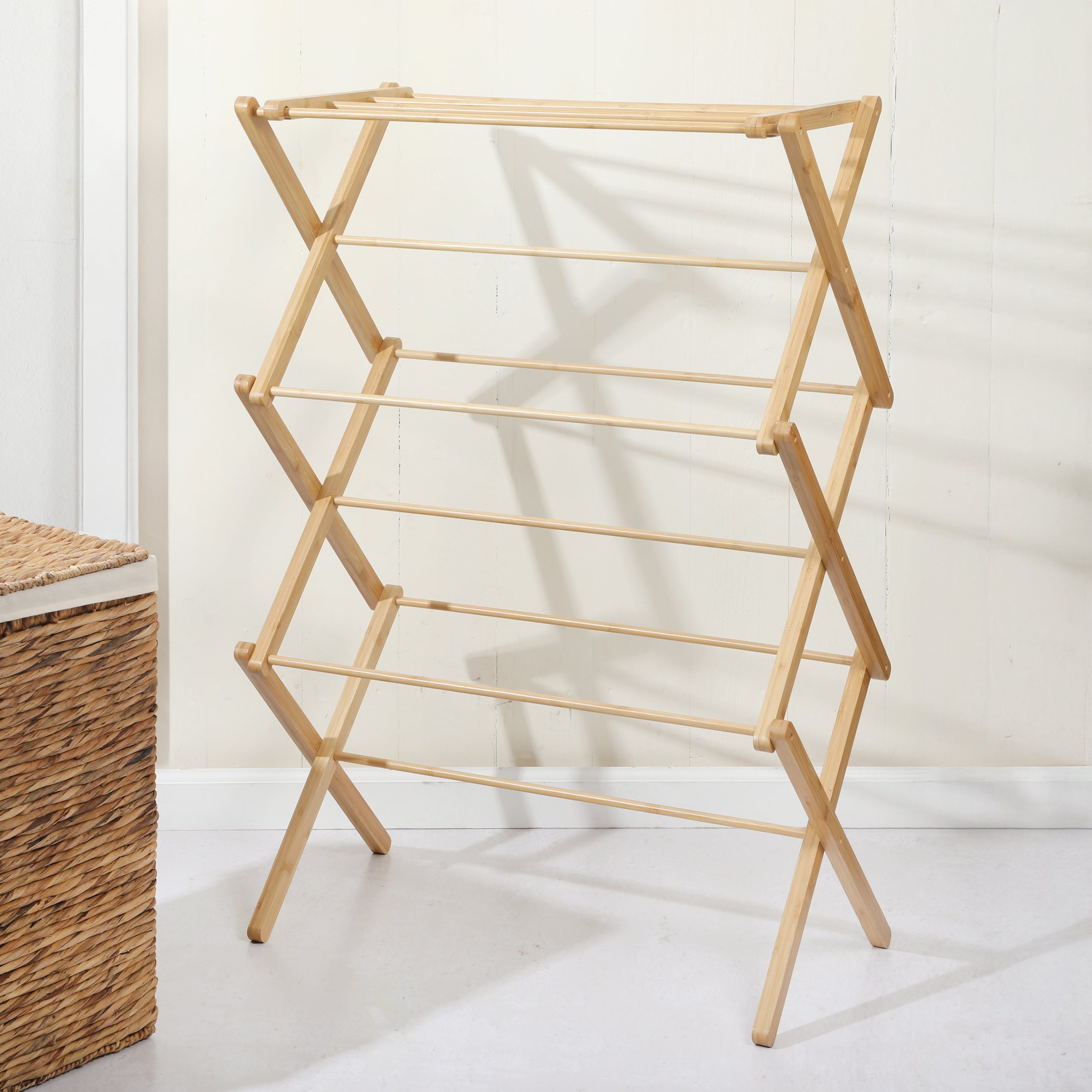 Gibson Home Riverrun Foldable Bamboo Drying Rack for Clothes & Towels – 2-Tier Collapsible Laundry Drying Rack, Space-Saving Air Dry Stand for Clothes, Towels, Blankets, etc for Indoor & Outdoor Use - Image 4