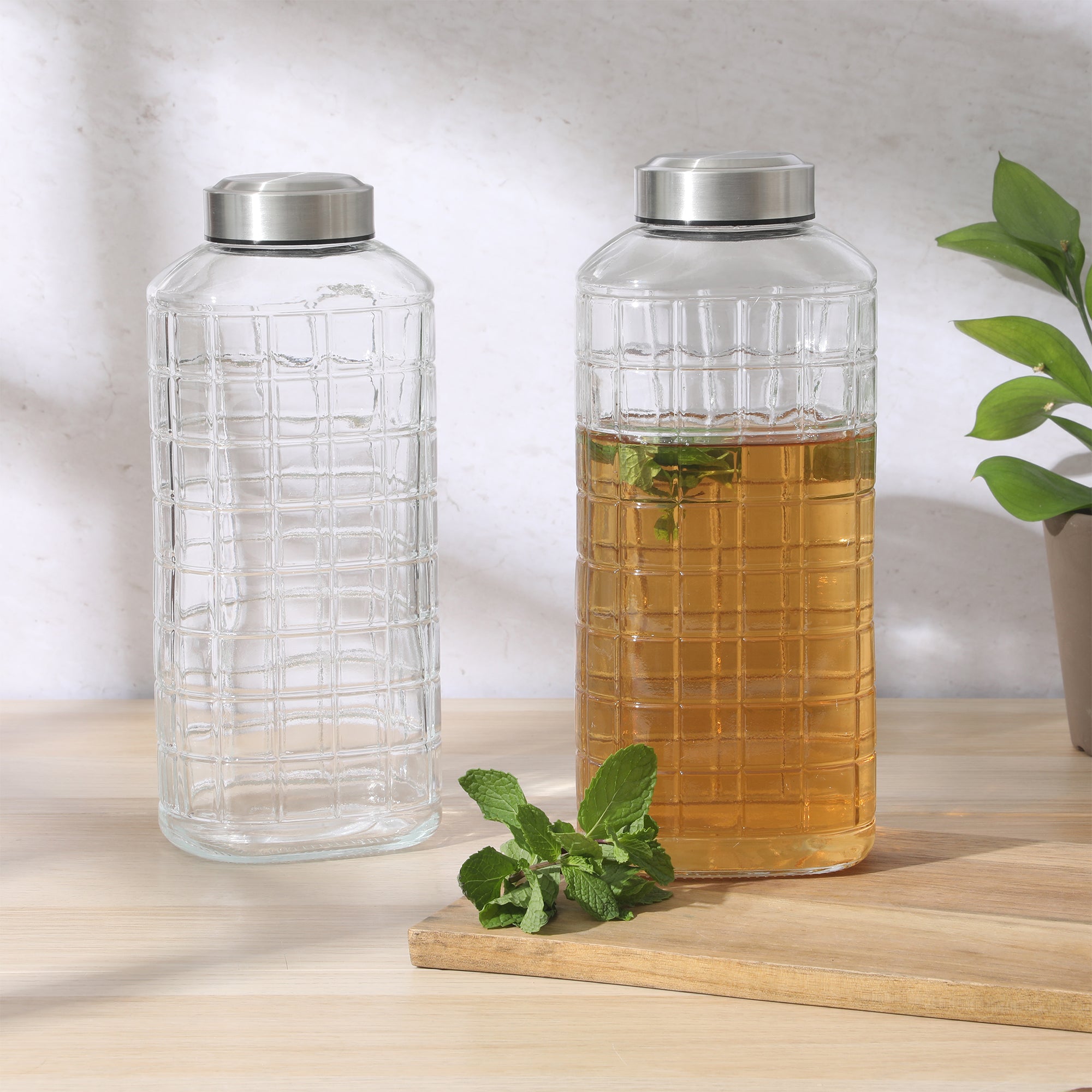 Gibson Home Whistler Peak 2 Piece Large Embossed Reusable Glassed Bottles W/ Airtight Leakproof Stainless Steel Lid, Pitcher for Water, Milk, Juice - Dishwasher Safe - Image 9