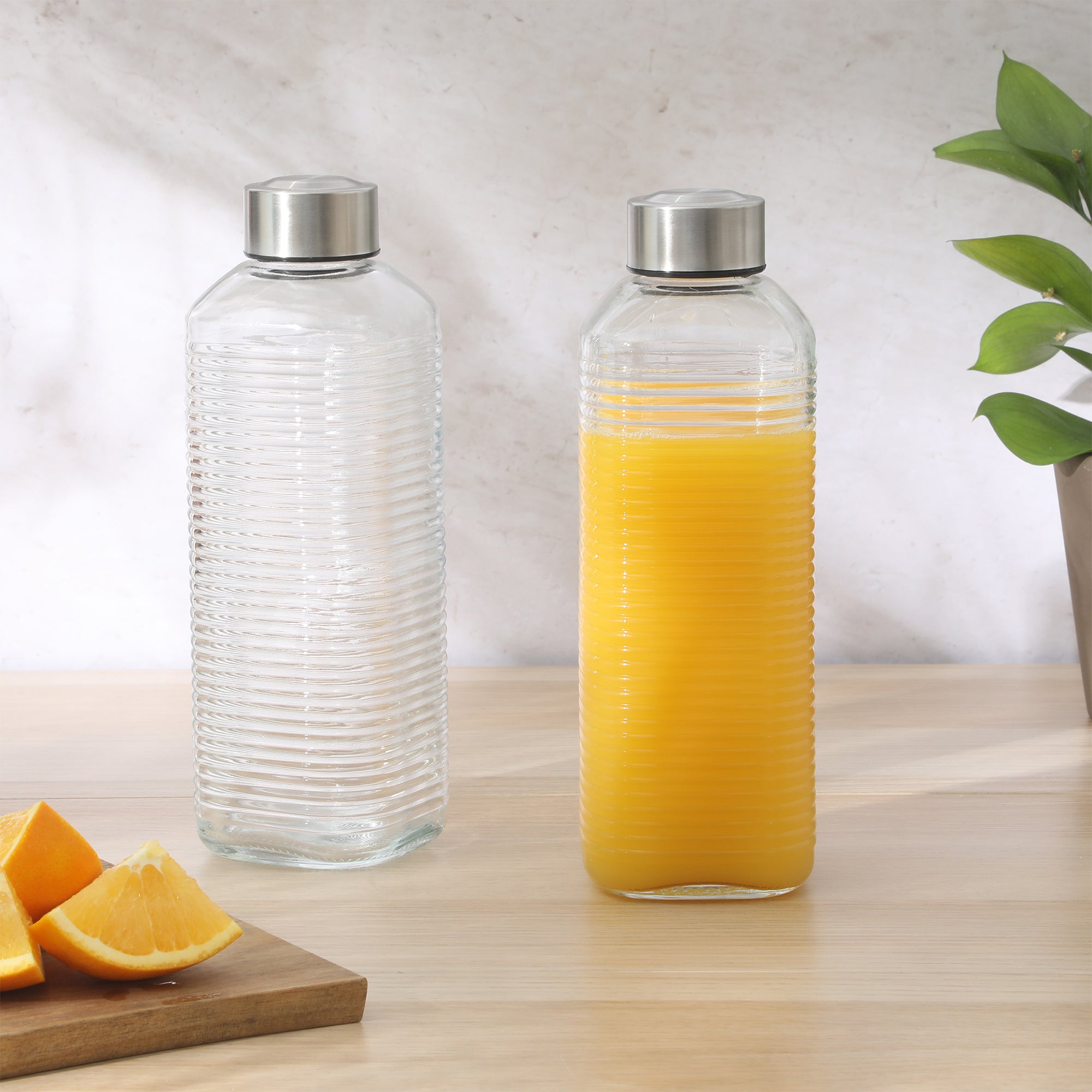 Gibson Home Aspen Heights 2 Piece Large Embossed Reusable Glassed Bottles W/ Airtight Leakproof Stainless Steel Lid, Pitcher for Water, Milk, Juice - Dishwasher Safe - Image 5