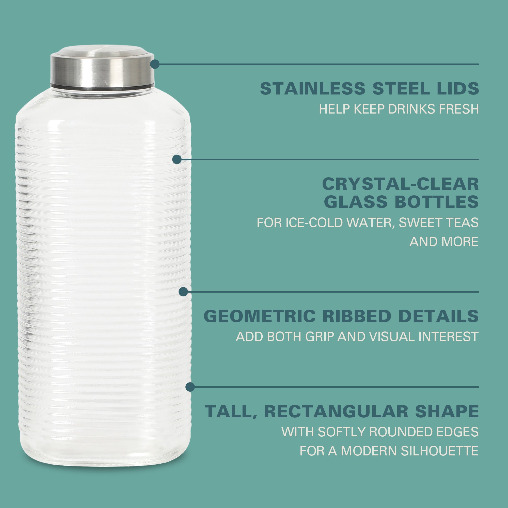 Gibson Home Aspen Heights 2 Piece Large Embossed Reusable Glassed Bottles W/ Airtight Leakproof Stainless Steel Lid, Pitcher for Water, Milk, Juice - Dishwasher Safe - Image 8