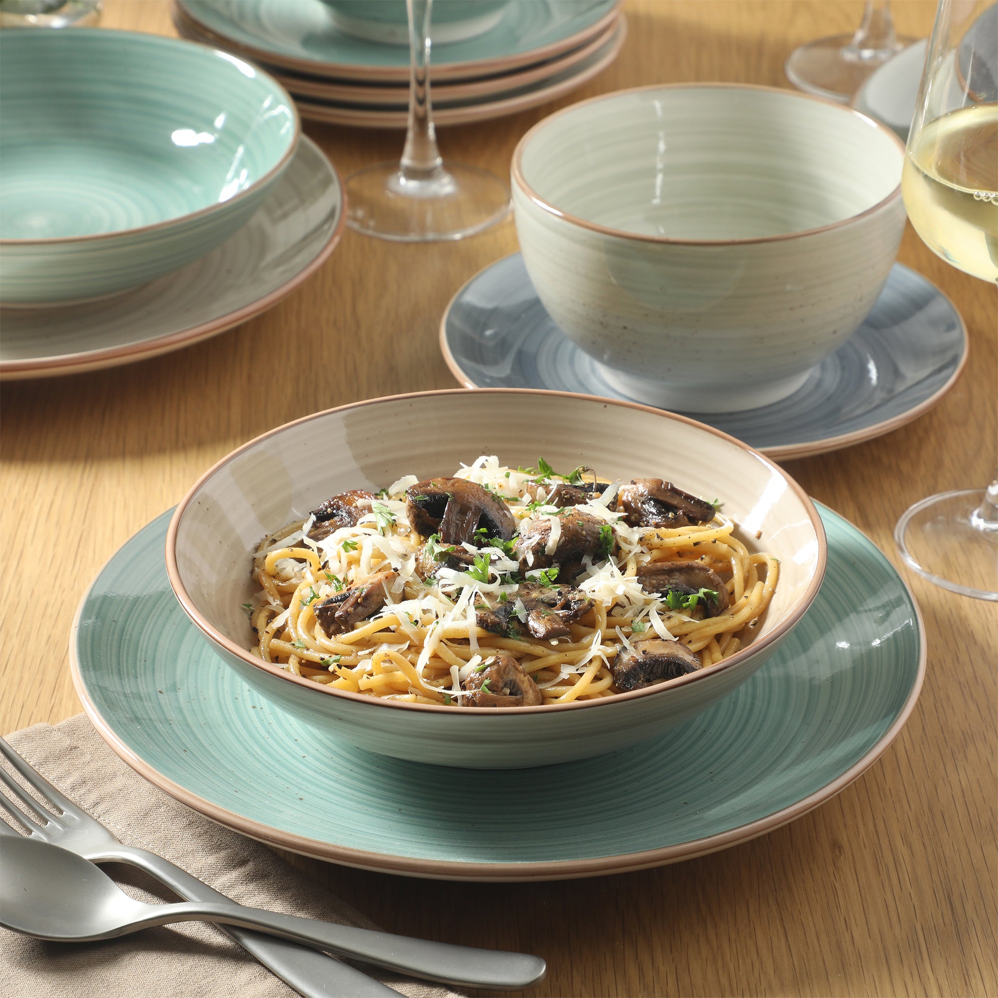 Gibson Home Stonebury 16 Piece Plates and Bowls Assorted Color Dishes - Handpainted Stoneware Dinnerware Set - Service for 4 - Image 5