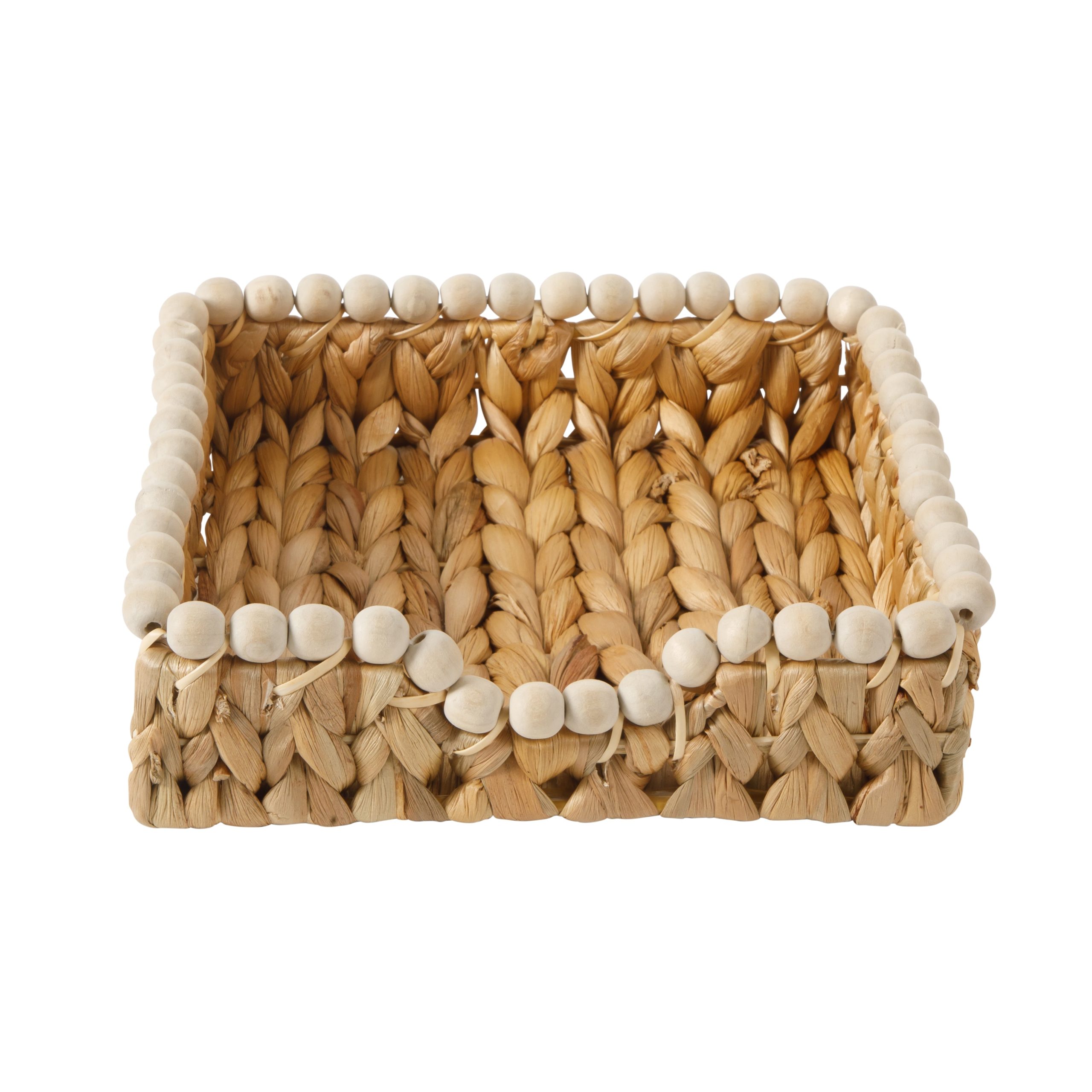Gibson Home Riverrun Grove Woven Decorative Napkin Holder Tray – Natural Water Hyacinth Square Basket with Wood-Bead Trim for Napkins, Keys, Mail, Coffee Table Décor & Kitchen Counter Storage - Image 5