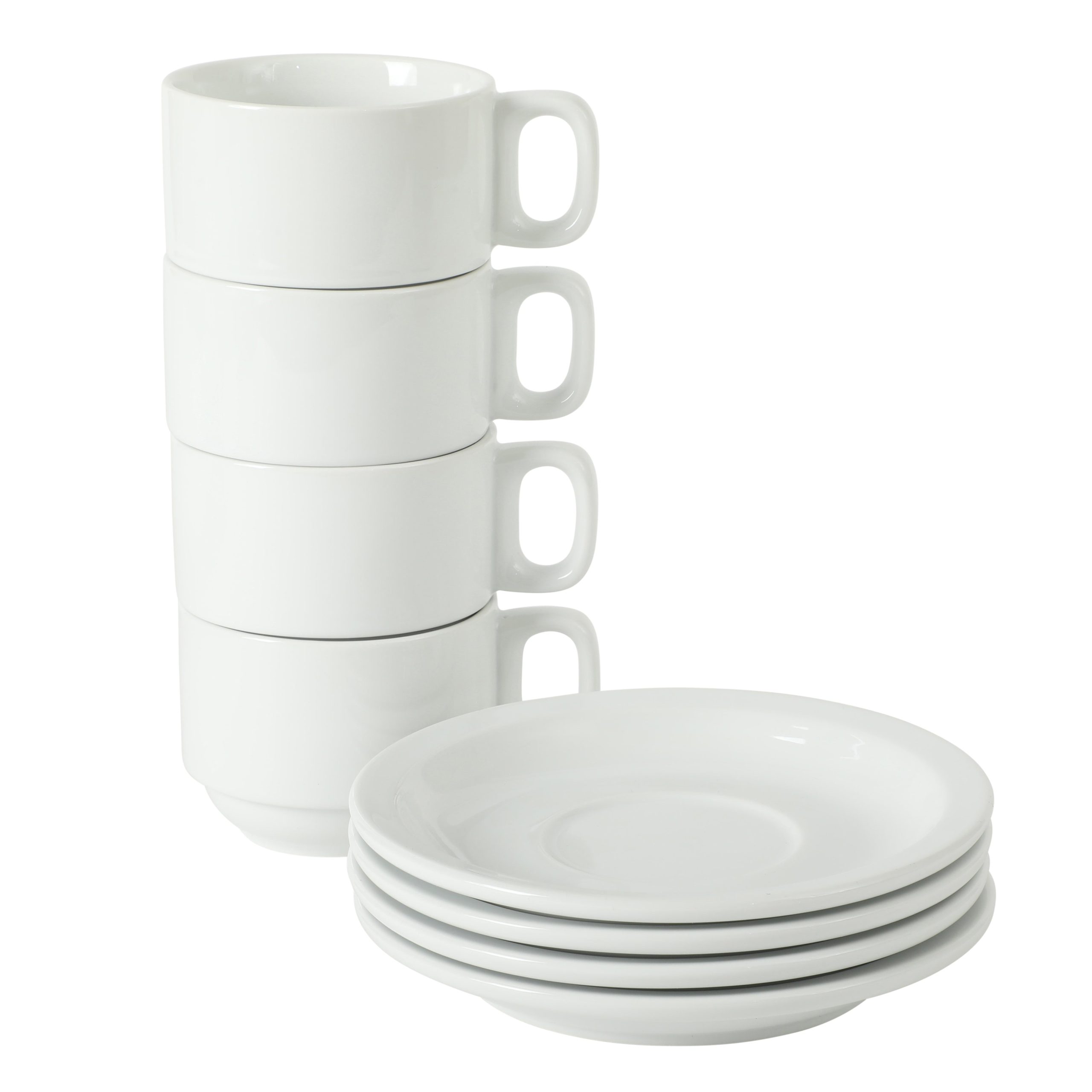 Gibson Home Gracious Dining 7-Ounce Cappuccino Cups Set of 4, Stackable Coffee Cups with 4 Saucers, Metal Stand, Coffee Mugs for Latte, Café, Mocha, Tea - Image 5