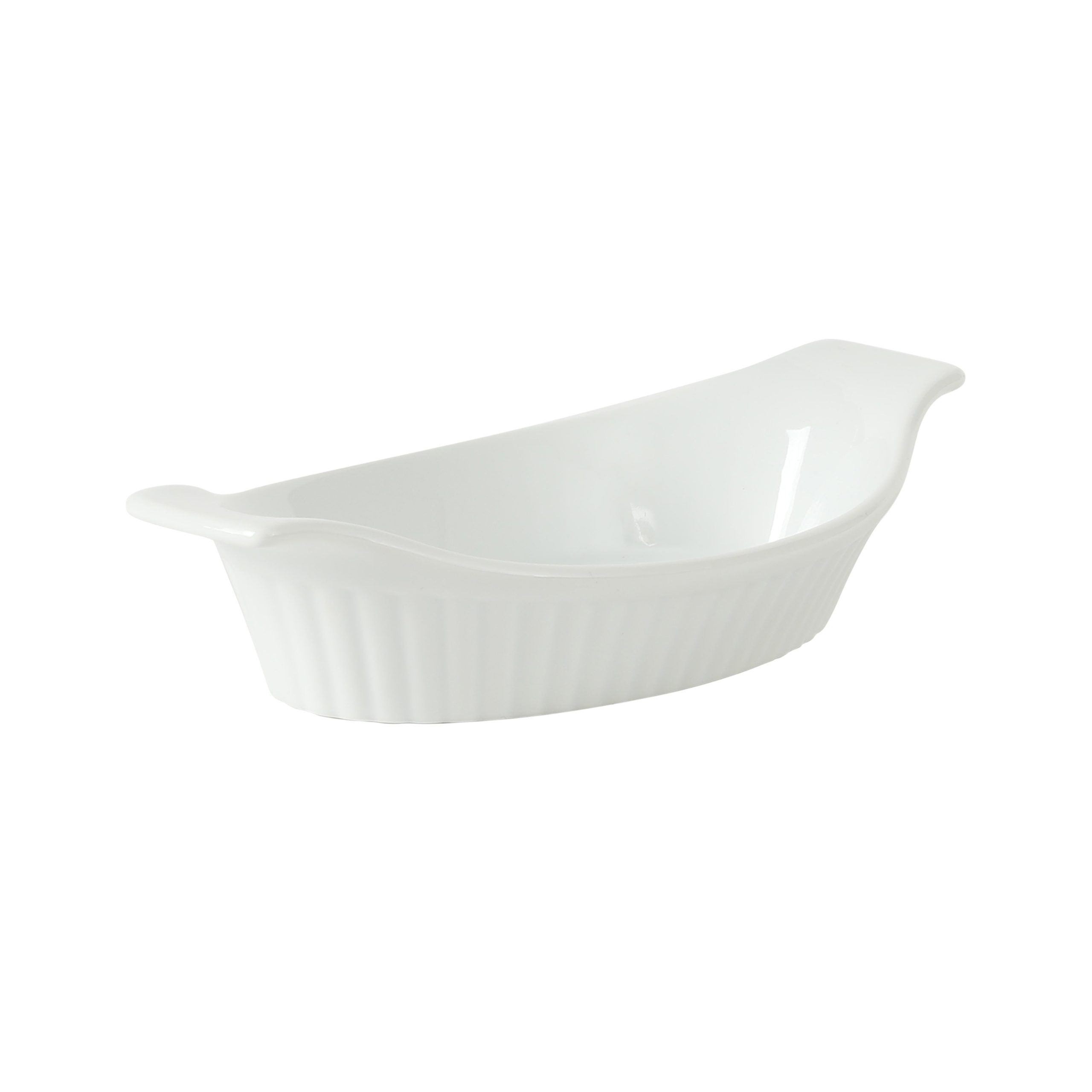 Gibson Home Gracious Dining Oval Au Gratin Baking Dishes, 4-Piece Set – 9 oz Oven Safe Banana Split Bowls, Ceramic Small Casserole Dishes with Handles, Microwave & Dishwasher Safe Mini Bakeware, White - Image 4