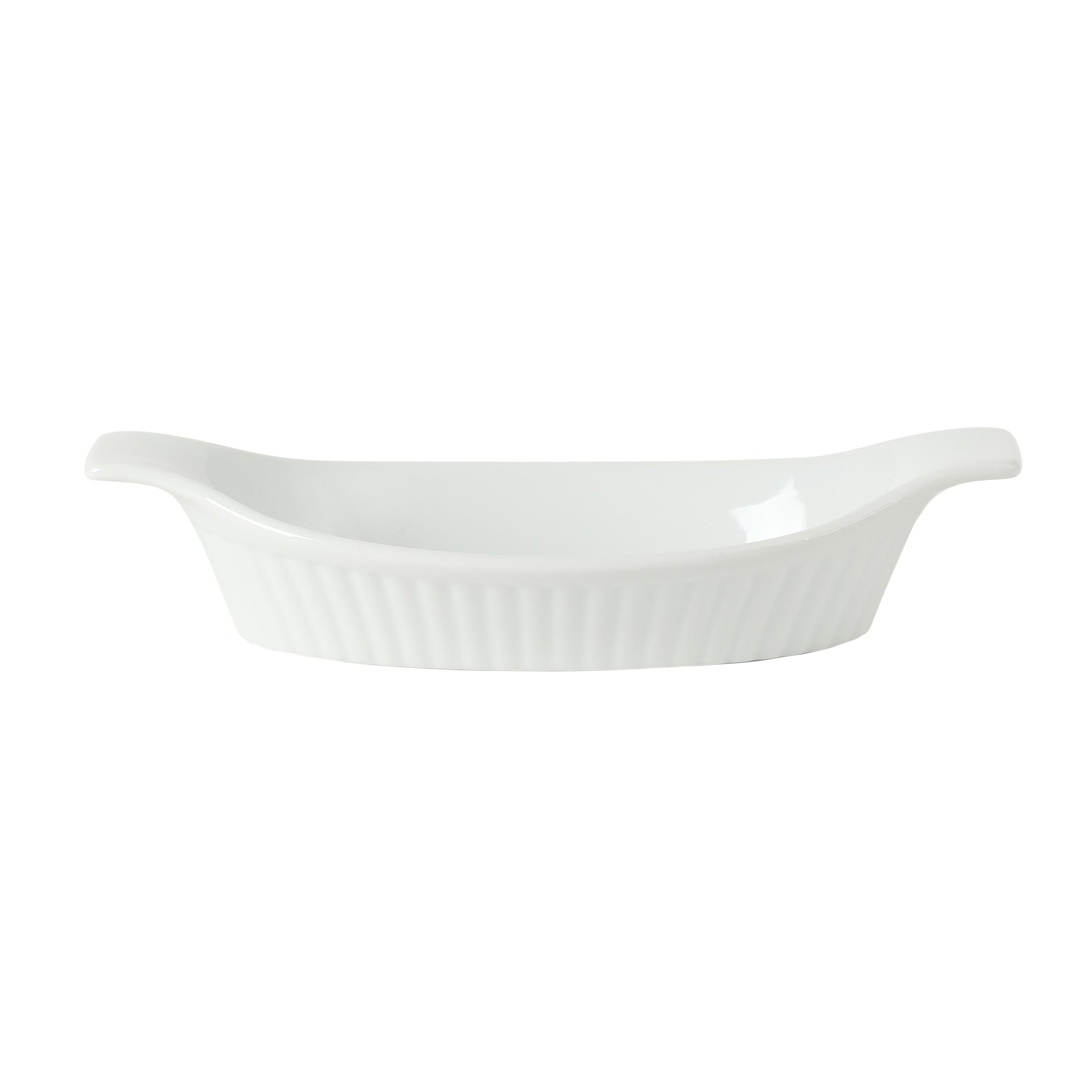 Gibson Home Gracious Dining Oval Au Gratin Baking Dishes, 4-Piece Set – 9 oz Oven Safe Banana Split Bowls, Ceramic Small Casserole Dishes with Handles, Microwave & Dishwasher Safe Mini Bakeware, White - Image 5
