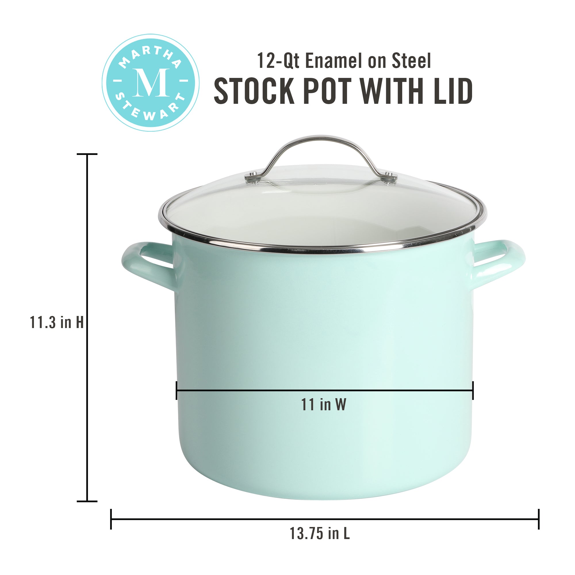 Martha Stewart Thayer Enamel on Steel 12-Quart Stock Pot w/ Glass Lid - Image 3