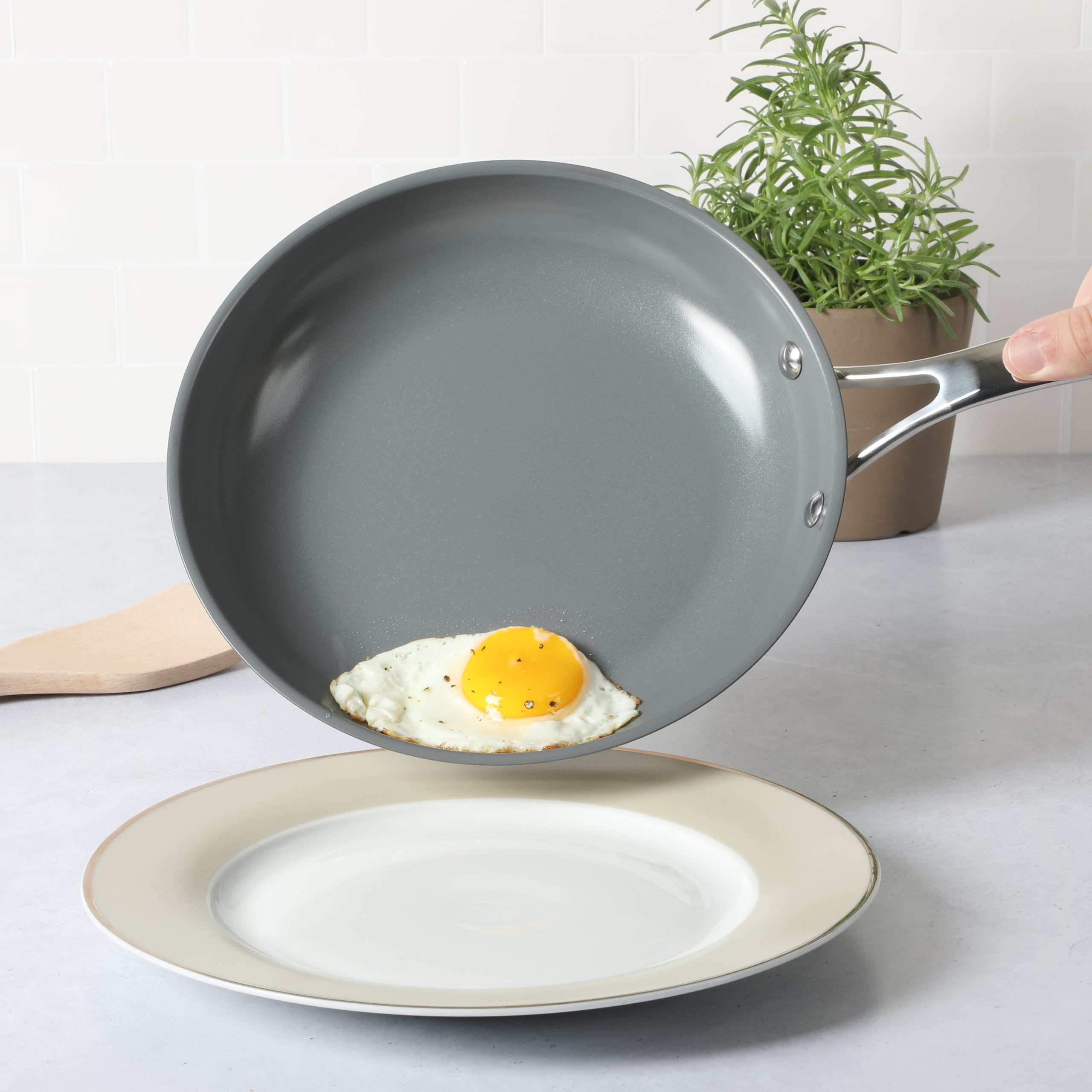 Martha Stewart Delaroux 9.5" & 12" Stainless Steel Fry Pan Set w/ Ceramic Non-Stick Interior - Image 2