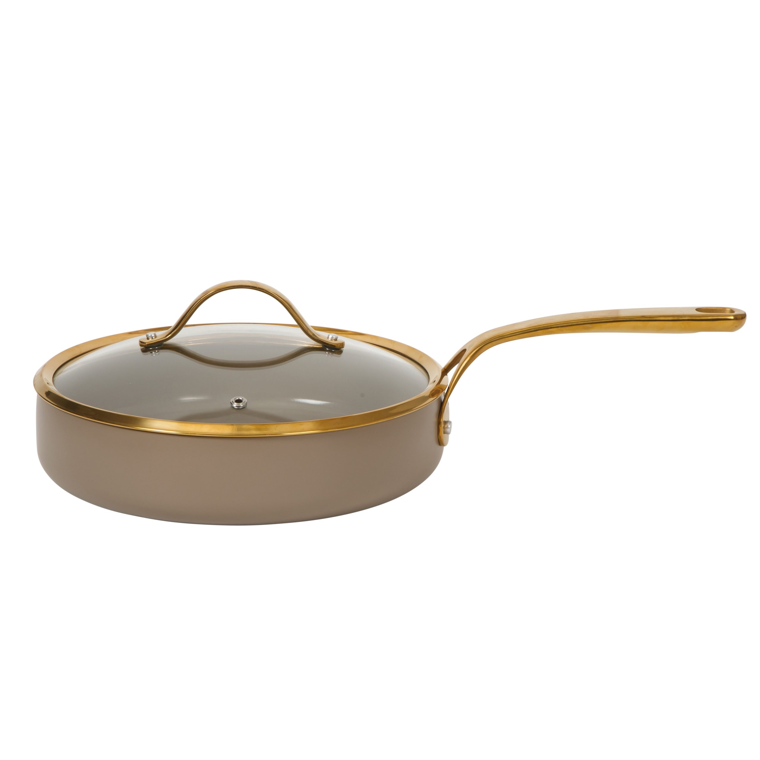 Bloomhouse 10 Inch Heavy Duty Aluminum Premium PFA Free Ceramic Nonstick Saute/Deep Frying Pan Skillet with Lid - Linen White with Gold Handle - Image 14