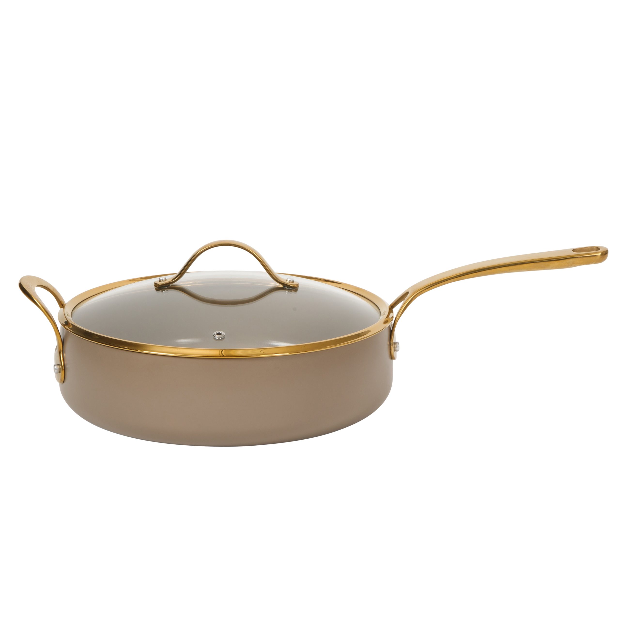 Bloomhouse 6 QT Heavy Duty Aluminum Premium PFA Free Ceramic Nonstick Saute/Deep Frying Pan Skillet with Lid - Linen White with Gold Handle - Image 13