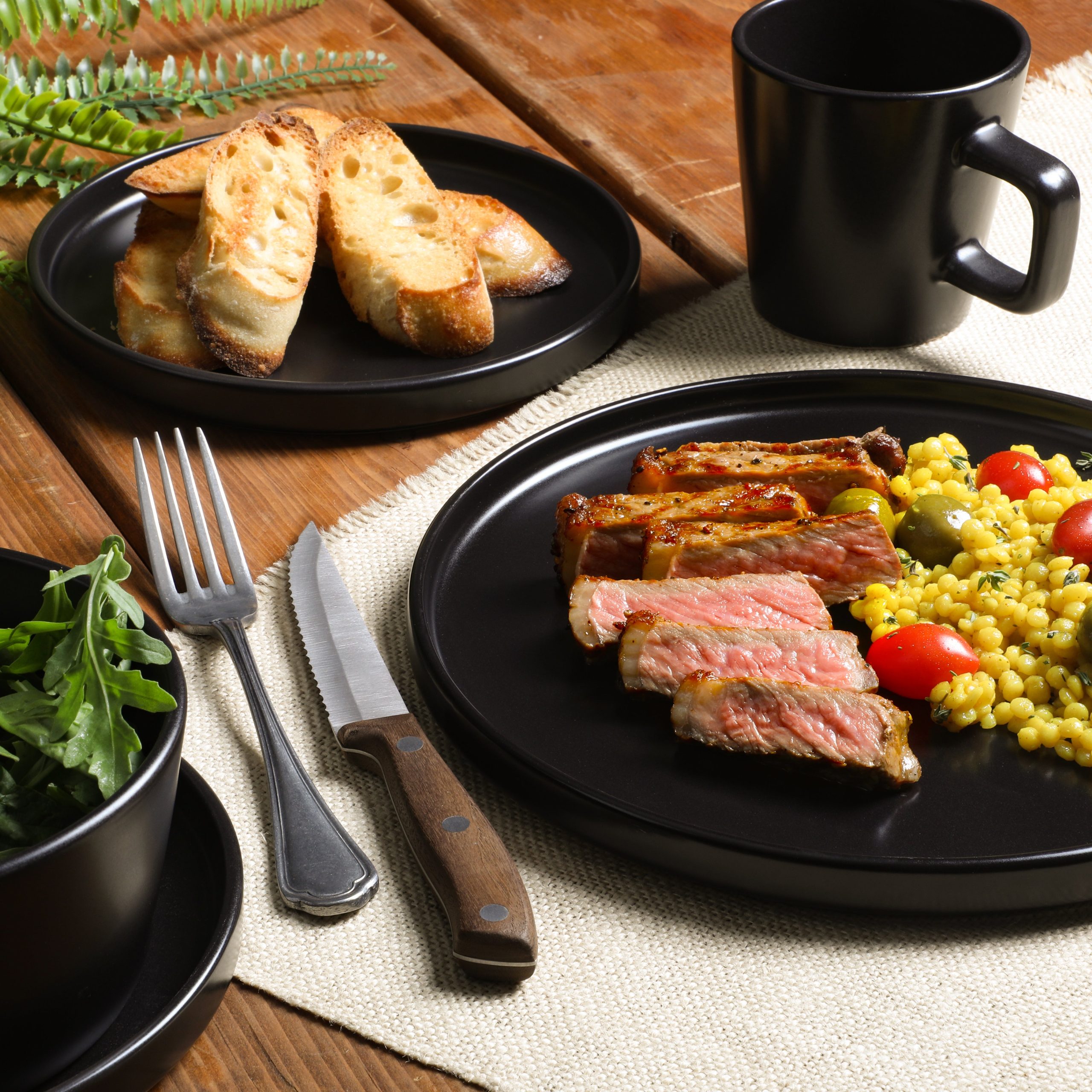 Gibson Home Bowery 32 Piece Matte Black Stoneware Dinnerware Plates, Bowls, and Mugs Set - Service for 8 - Image 2