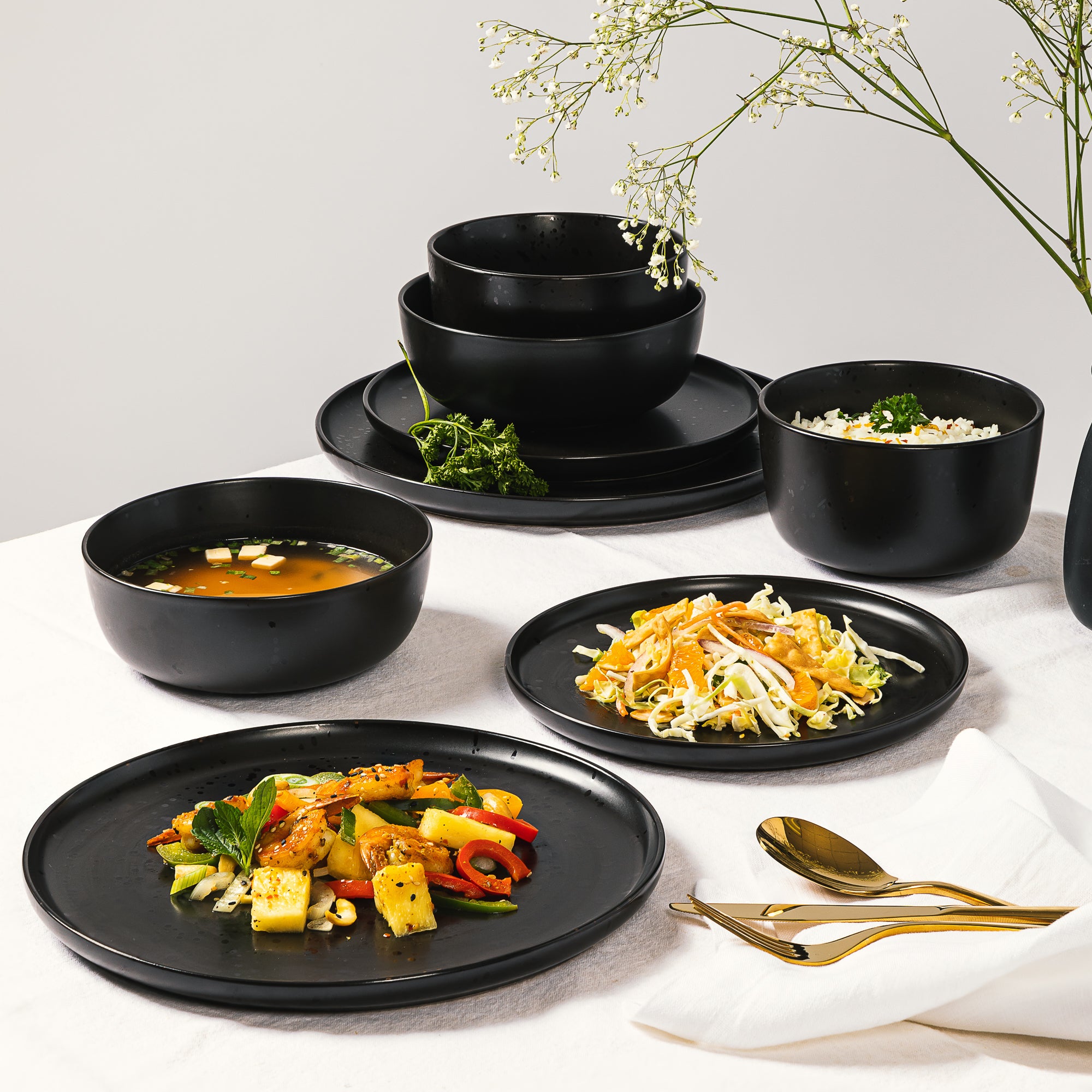 Gibson Elite James Street 16-Piece Reactive Stoneware Double Bowl Dinnerware Set - Image 2