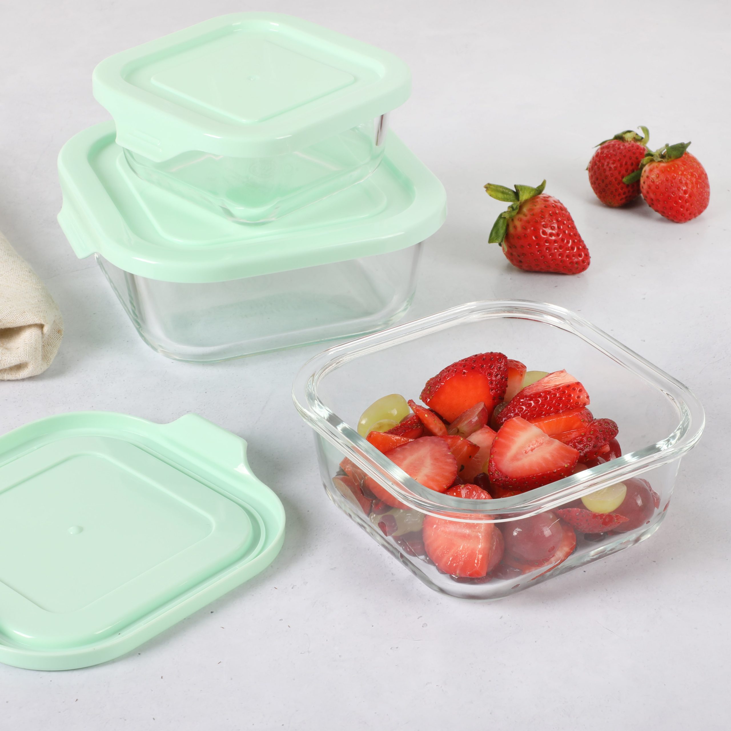 Martha Stewart Hadsell 6-Piece (27oz, 17.6oz, 10.8oz) Borosilicate Glass Square Storage Container Set w/ Lids - Image 2