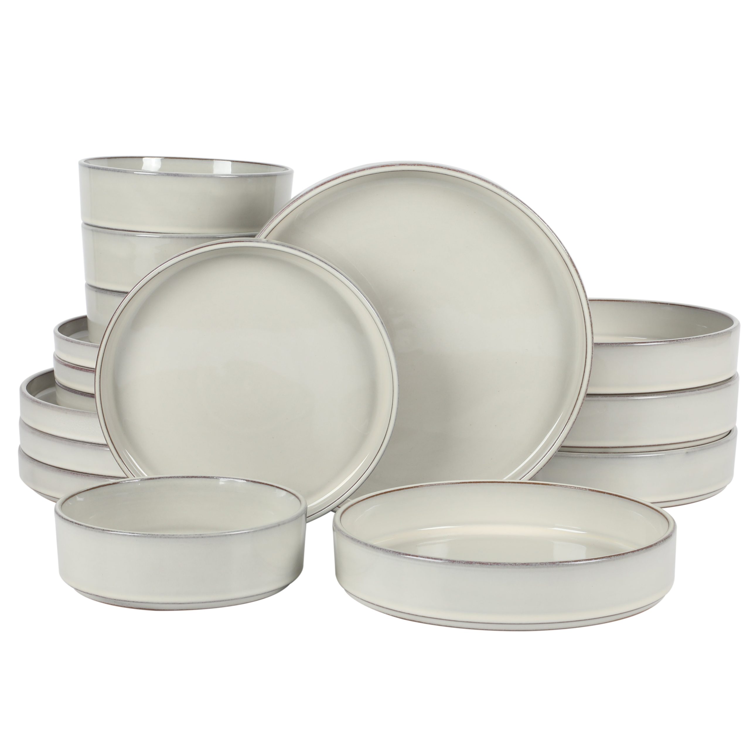 Bloomhouse Santorini Mist 16 Piece Double Bowl Terracotta Reactive Glaze Plates and Bowls Dinnerware Set - Moonstone White, Amber, Garnet Red, or Jade - Image 2