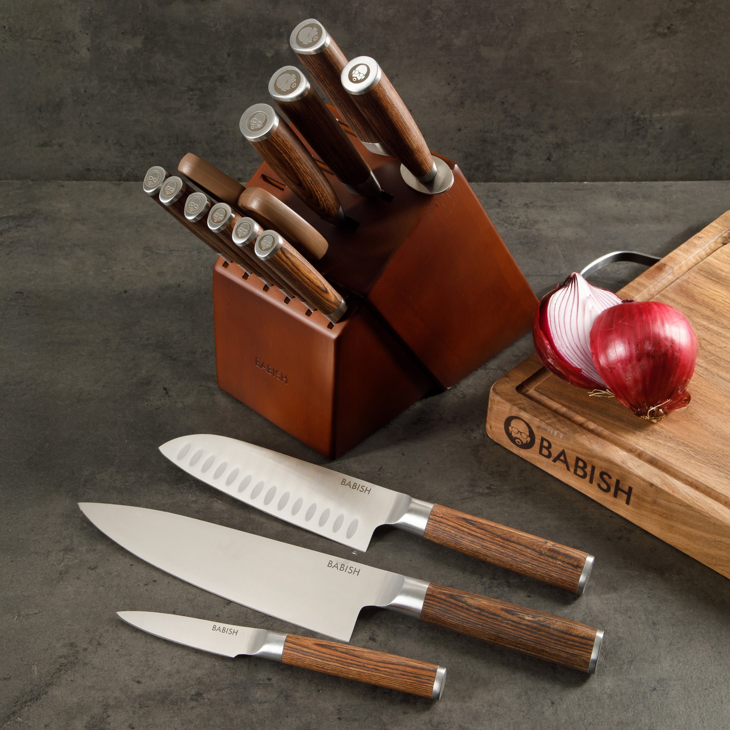 Babish High-Carbon 1.4116 German Steel 15 Piece Full Tang Forged Cutlery Kitchen Knife Block Set - Light/Dark Pakka Wood Handle - Image 12