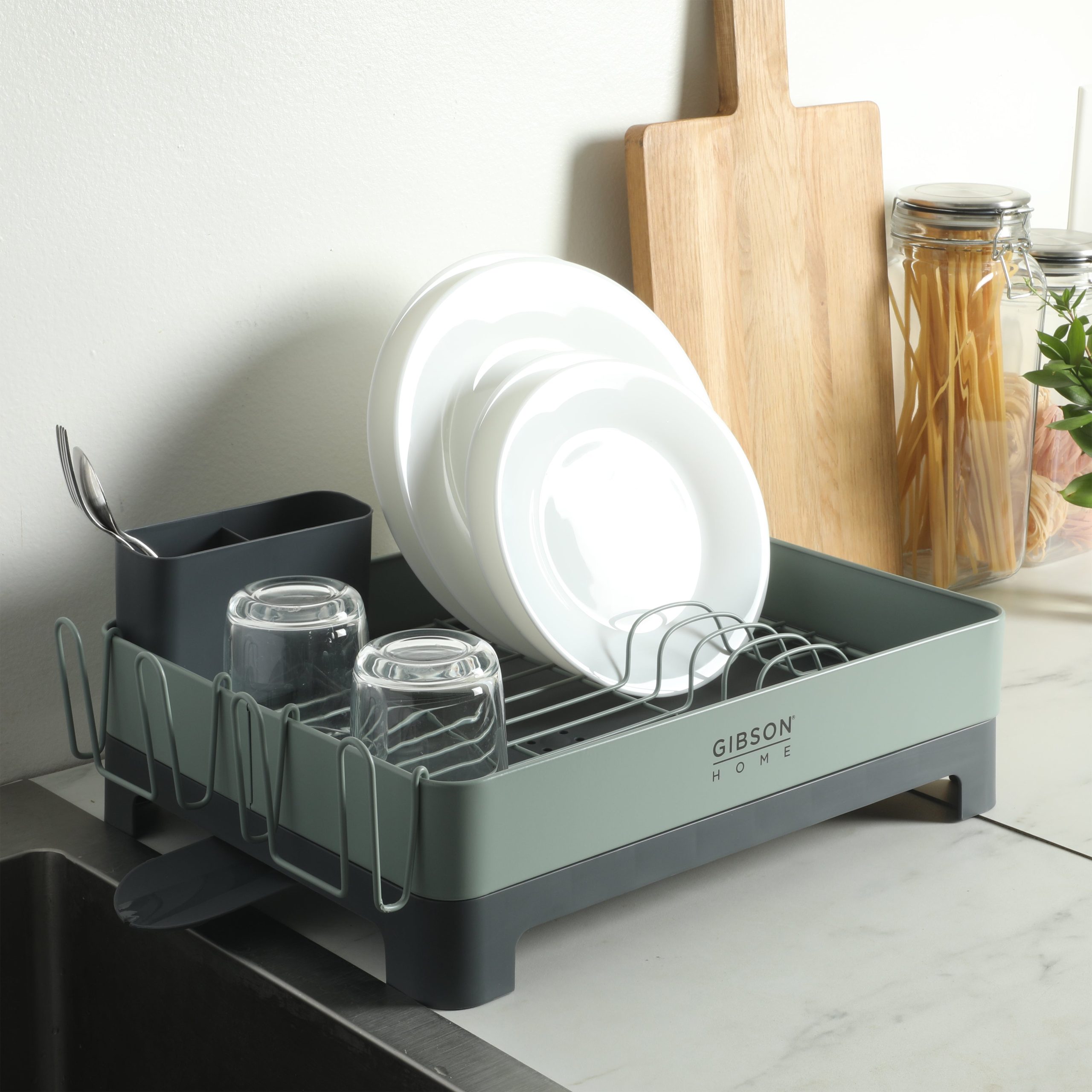 Gibson Home Nestcraft Full Size Rust Resistant Dish Rack with Drain Board and Flatware Caddy - Image 4