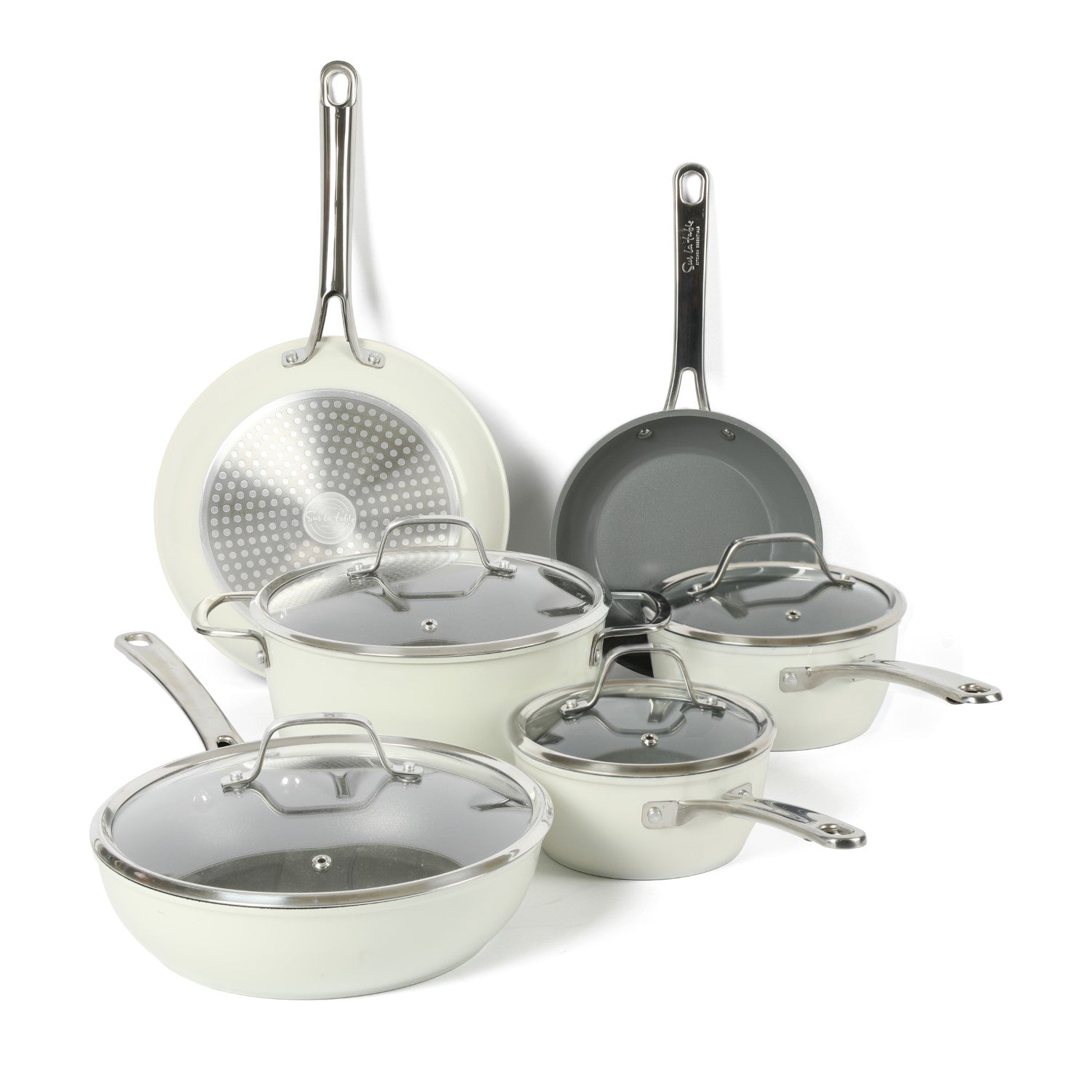 Sur La Table Kitchen Essentials 10-Piece PFA Free Titanium Ceramic Nonstick Interior Forged Aluminum Cookware Pots and Pans Set - Induction Compatible - Image 4