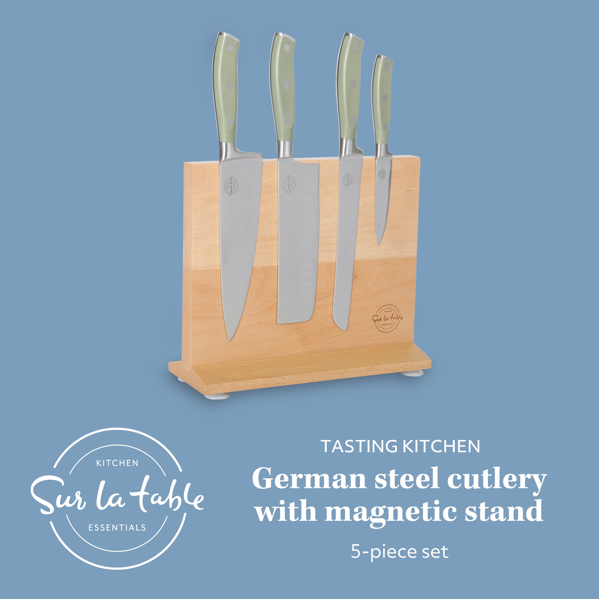 Sur La Table Tasting Kitchen 5-Piece Cutlery Set With Triple Riveted Handle on Beechwood Magnetic Block - Image 11