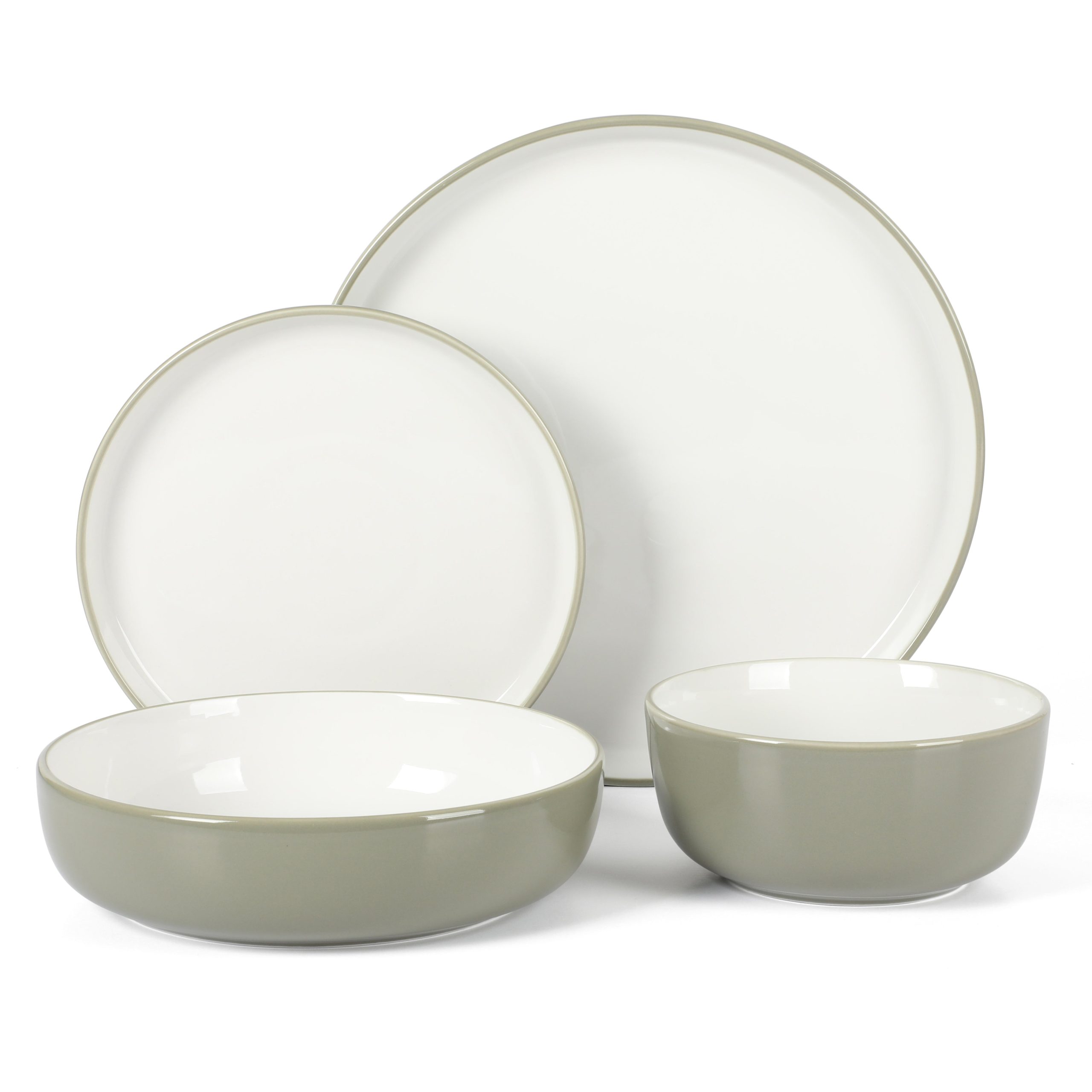 Sur La Table Kitchen Essentials 16-Piece Two-Tone Porcelain Dinnerware Plates and Bowls Set - Image 2