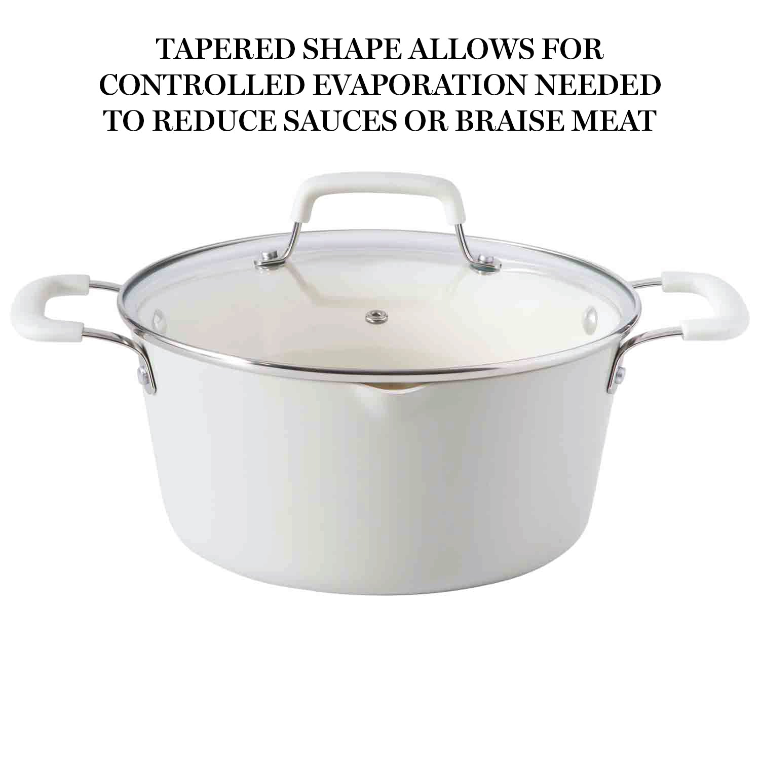 Martha Stewart Heathland Premium Nonstick PFA Free Ceramic Interior 10-Piece Tapered Aluminum Cookware Set - Linen White - Image 6