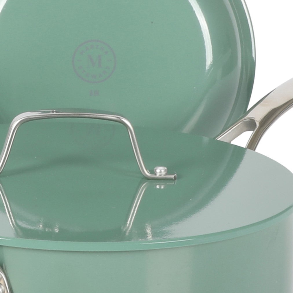 Martha Stewart Galway Premium Nonstick PFA Free Ceramic Interior 10 Piece Heavy Gauge Enamel Aluminum Pots and Pans Cookware Set w/ Aluminum Lids - Image 5
