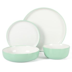 Sur La Table Kitchen Essentials 16-Piece Two-Tone Porcelain Dinnerware Plates and Bowls Set